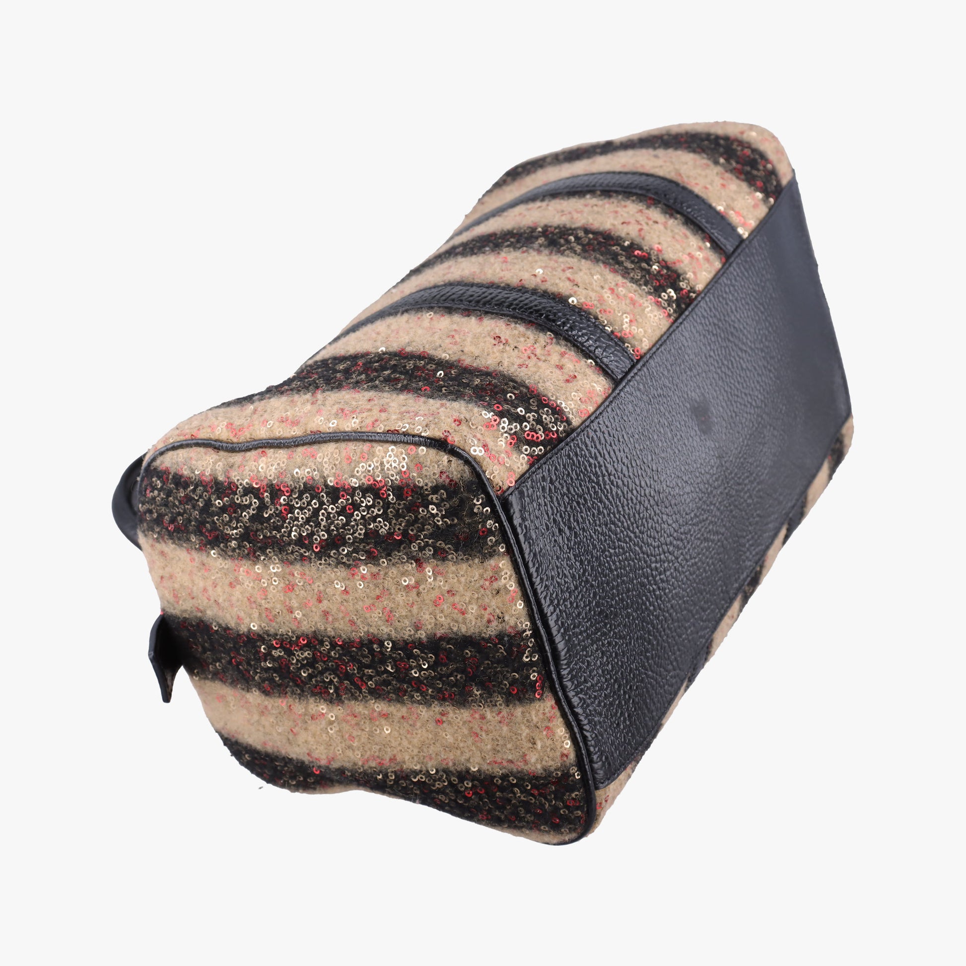 Forever Bauletto Black Sequin-embellished wool striped fabric × patent 8BL098 2305/8BL098/ZGE/089フォーエバー バウレット ブラック スパンコール刺繍 ウールファブリック × パテント 8BL098 2305/8BL098/ZGE/089
