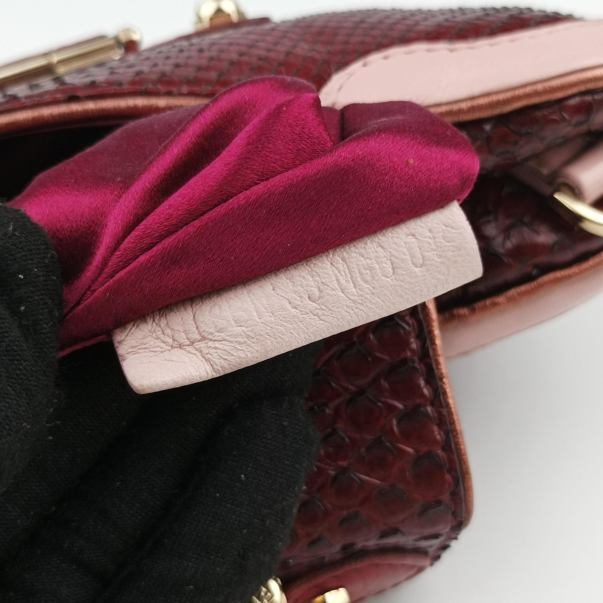 Vanity Mirror Bordeaux × Pink Python Leather × Calfskin Leather Lot number unknownヴァニティ ミラー ボルドー × ピンク パイソンレザー× カーフレザー 製番不明