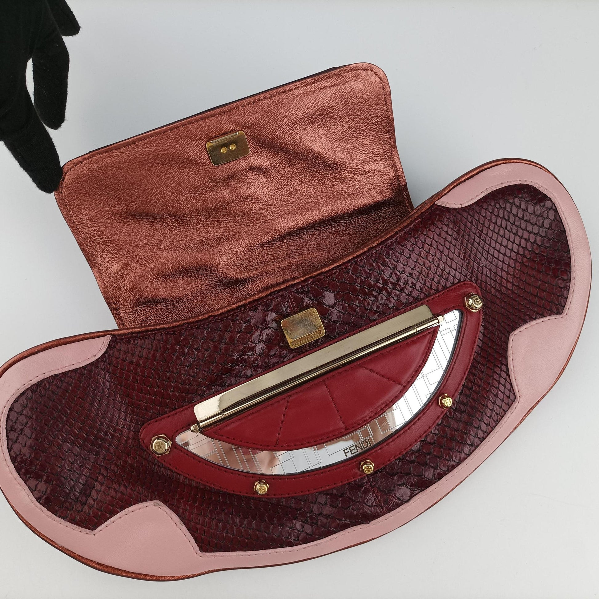 Vanity Mirror Bordeaux × Pink Python Leather × Calfskin Leather Lot number unknownヴァニティ ミラー ボルドー × ピンク パイソンレザー× カーフレザー 製番不明