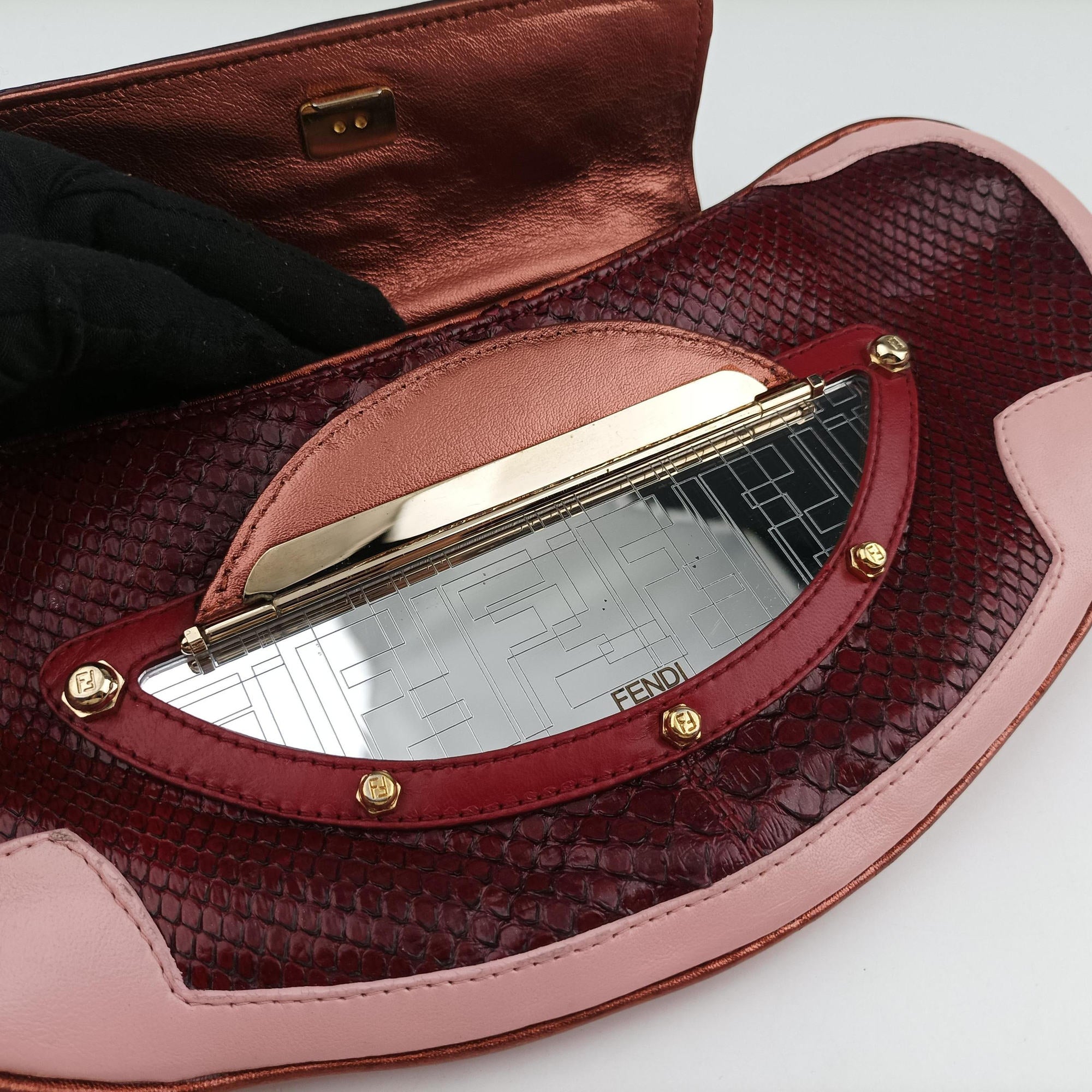Vanity Mirror Bordeaux × Pink Python Leather × Calfskin Leather Lot number unknownヴァニティ ミラー ボルドー × ピンク パイソンレザー× カーフレザー 製番不明