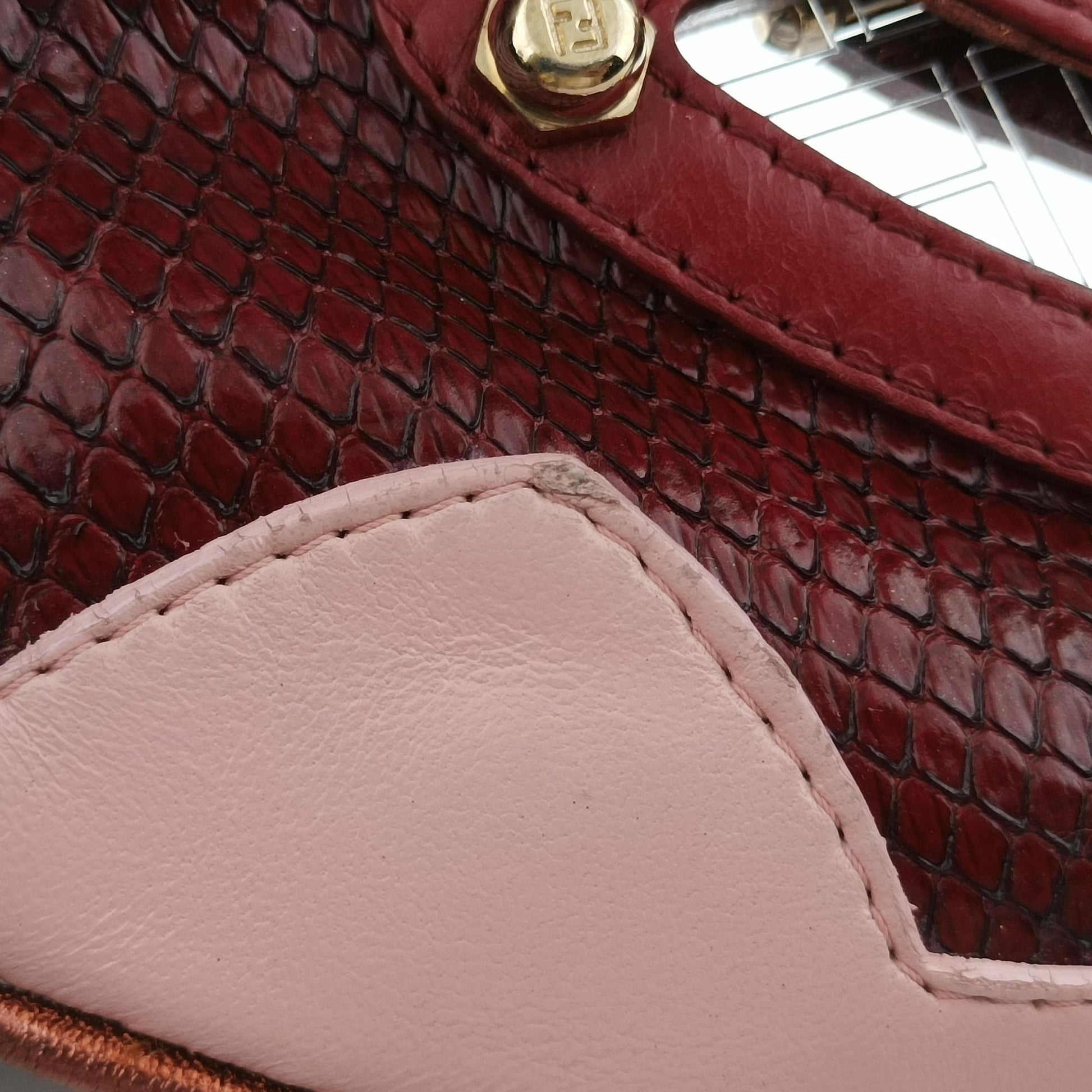 Vanity Mirror Bordeaux × Pink Python Leather × Calfskin Leather Lot number unknownヴァニティ ミラー ボルドー × ピンク パイソンレザー× カーフレザー 製番不明