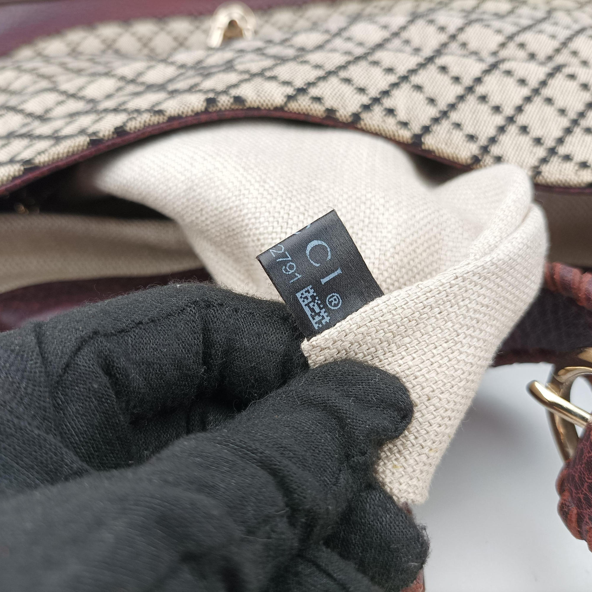 New Jackie Beige × Bordeaux canvas×leather 246907 G7342791ニュージャッキー ベージュ × ボルドー キャンバス x レザー 246907 G7342791