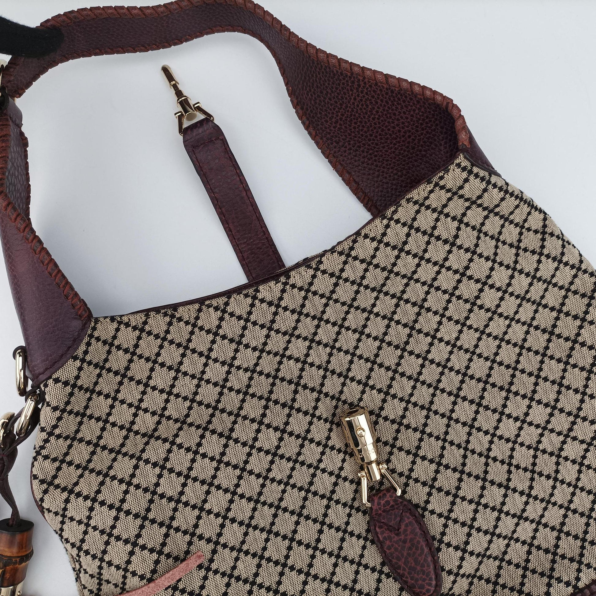 New Jackie Beige × Bordeaux canvas×leather 246907 G7342791ニュージャッキー ベージュ × ボルドー キャンバス x レザー 246907 G7342791