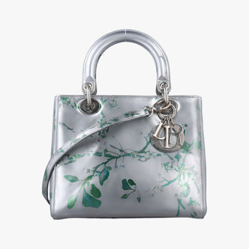 Lady Dior Floral Printed Silver Patent Leather 18-MA-0195レディディオール フローラ プリント シルバー パテント 18-MA-0195