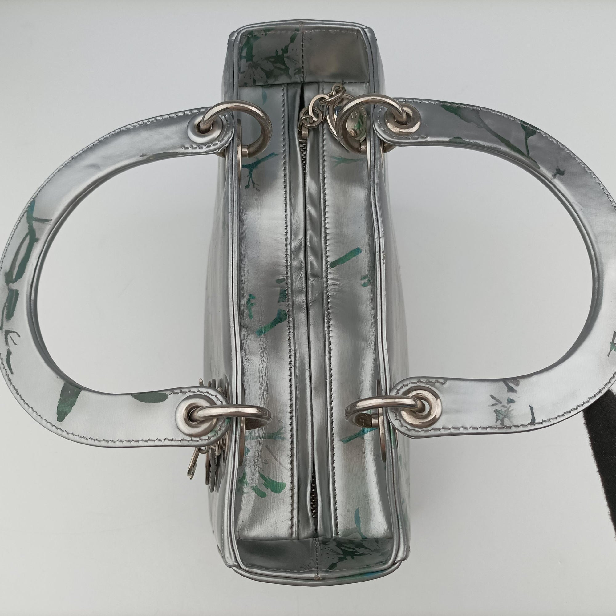 Lady Dior Floral Printed Silver Patent Leather 18-MA-0195レディディオール フローラ プリント シルバー パテント 18-MA-0195
