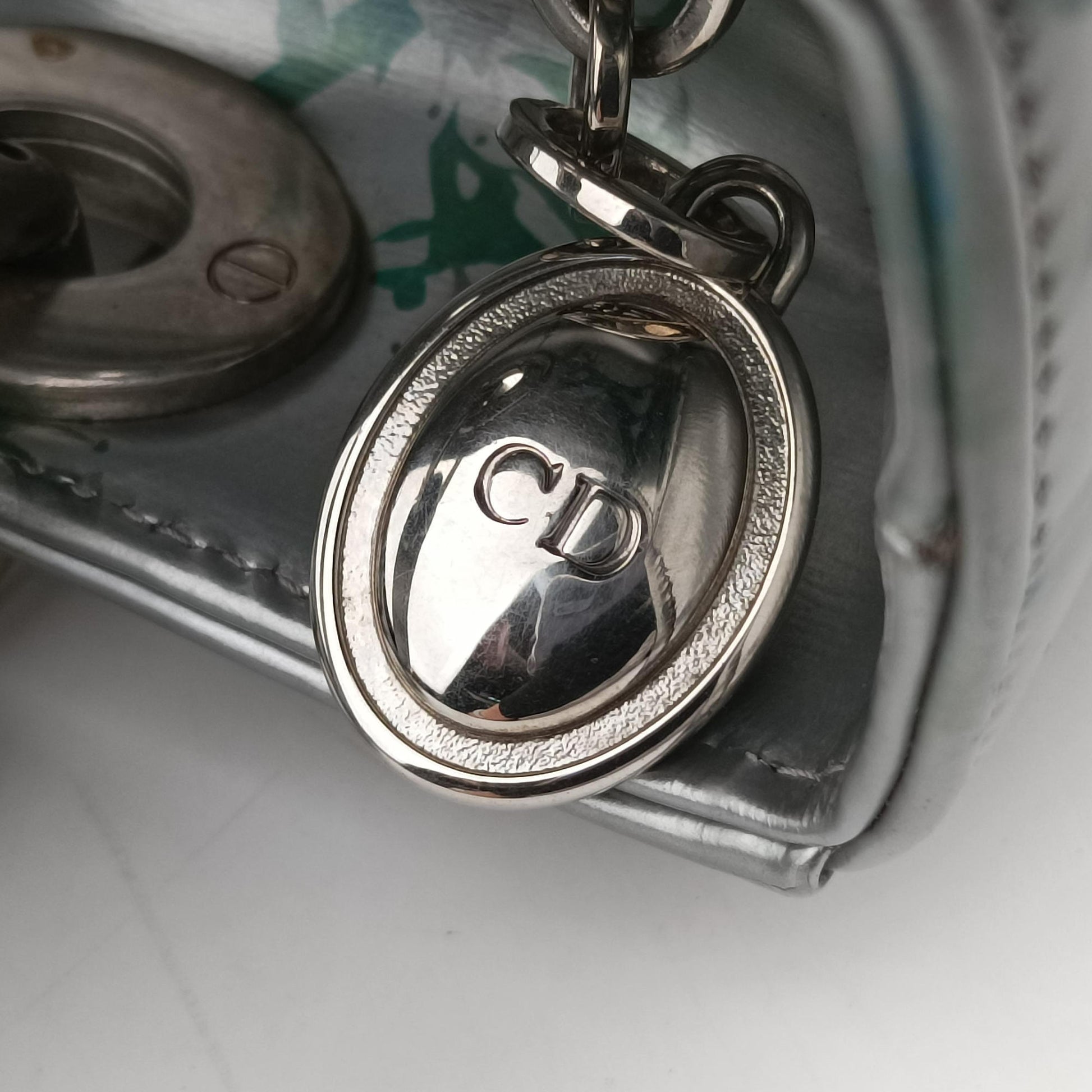 Lady Dior Floral Printed Silver Patent Leather 18-MA-0195レディディオール フローラ プリント シルバー パテント 18-MA-0195