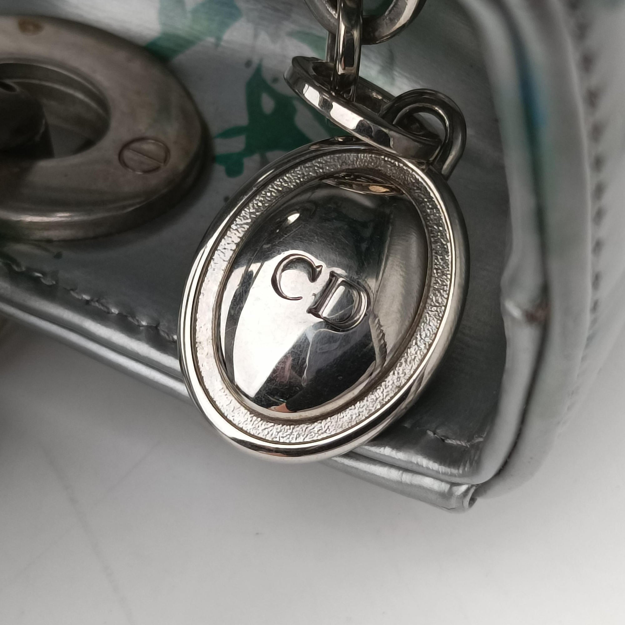 Lady Dior Floral Printed Silver Patent Leather 18-MA-0195レディディオール フローラ プリント シルバー パテント 18-MA-0195