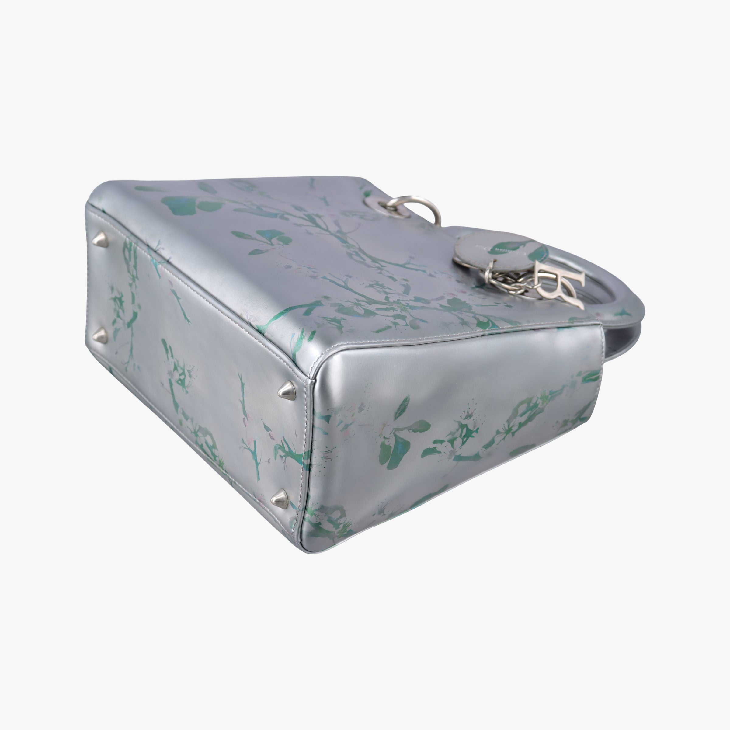 Lady Dior Floral Printed Silver Patent Leather 18-MA-0195レディディオール フローラ プリント シルバー パテント 18-MA-0195