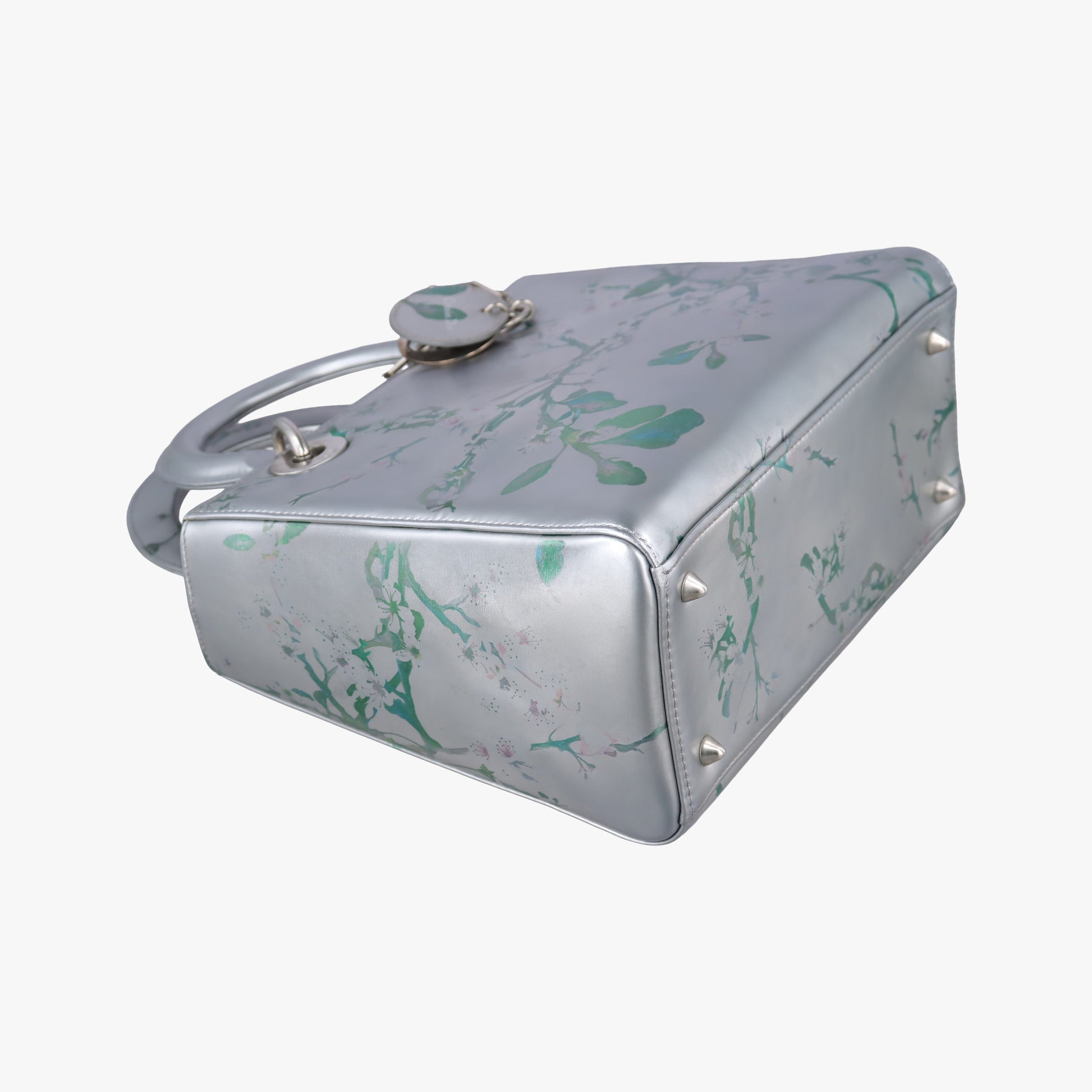 Lady Dior Floral Printed Silver Patent Leather 18-MA-0195レディディオール フローラ プリント シルバー パテント 18-MA-0195