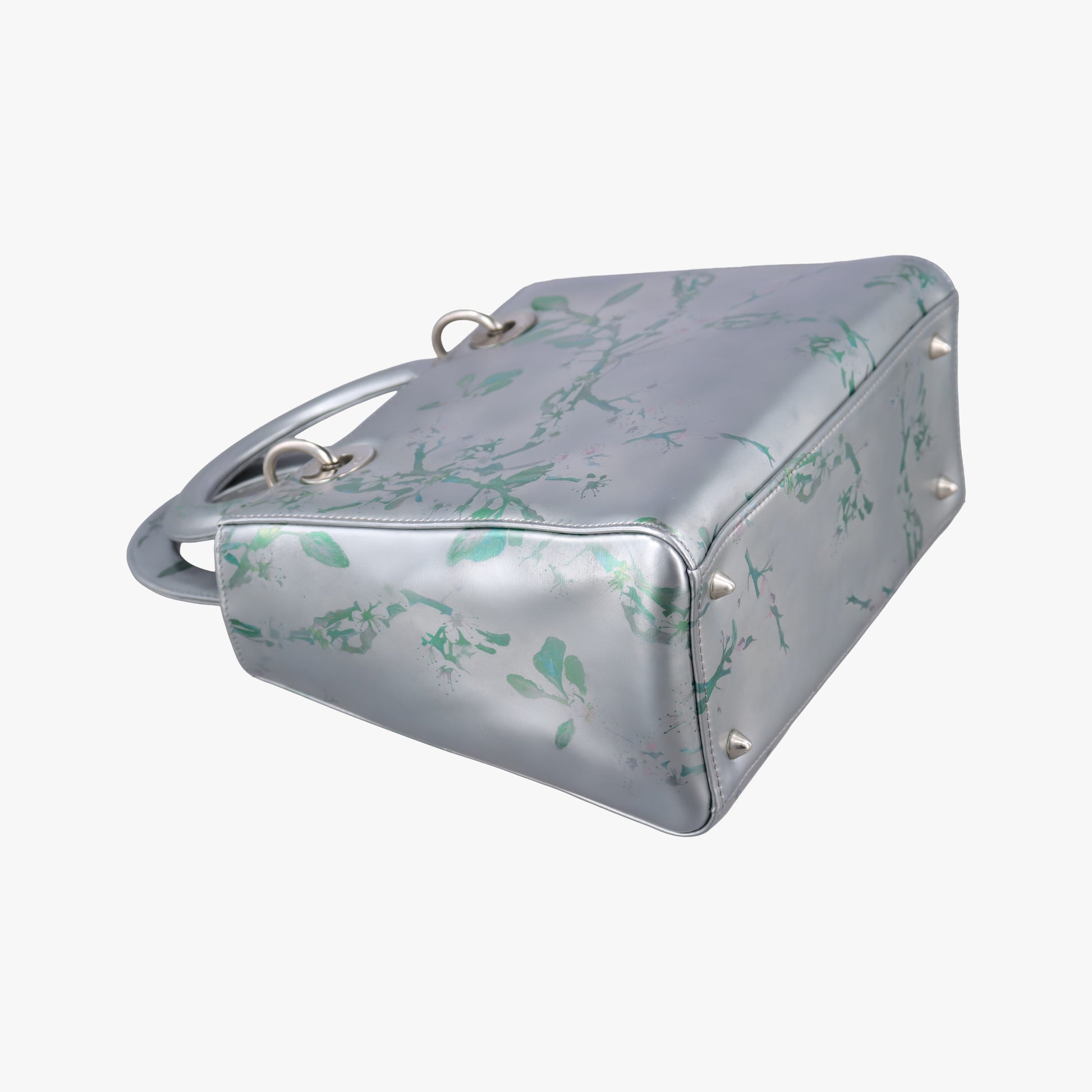 Lady Dior Floral Printed Silver Patent Leather 18-MA-0195レディディオール フローラ プリント シルバー パテント 18-MA-0195
