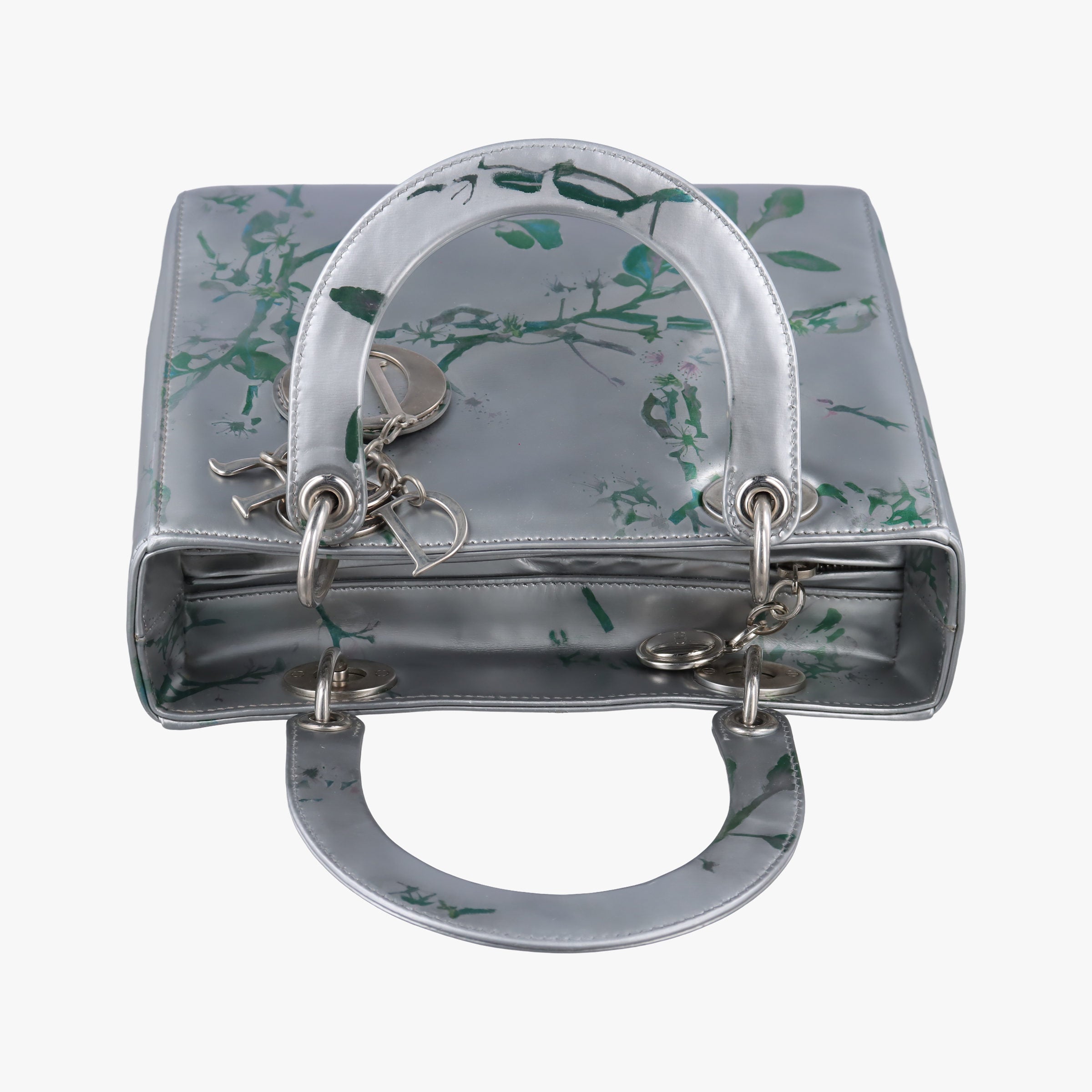 Lady Dior Floral Printed Silver Patent Leather 18-MA-0195レディディオール フローラ プリント シルバー パテント 18-MA-0195