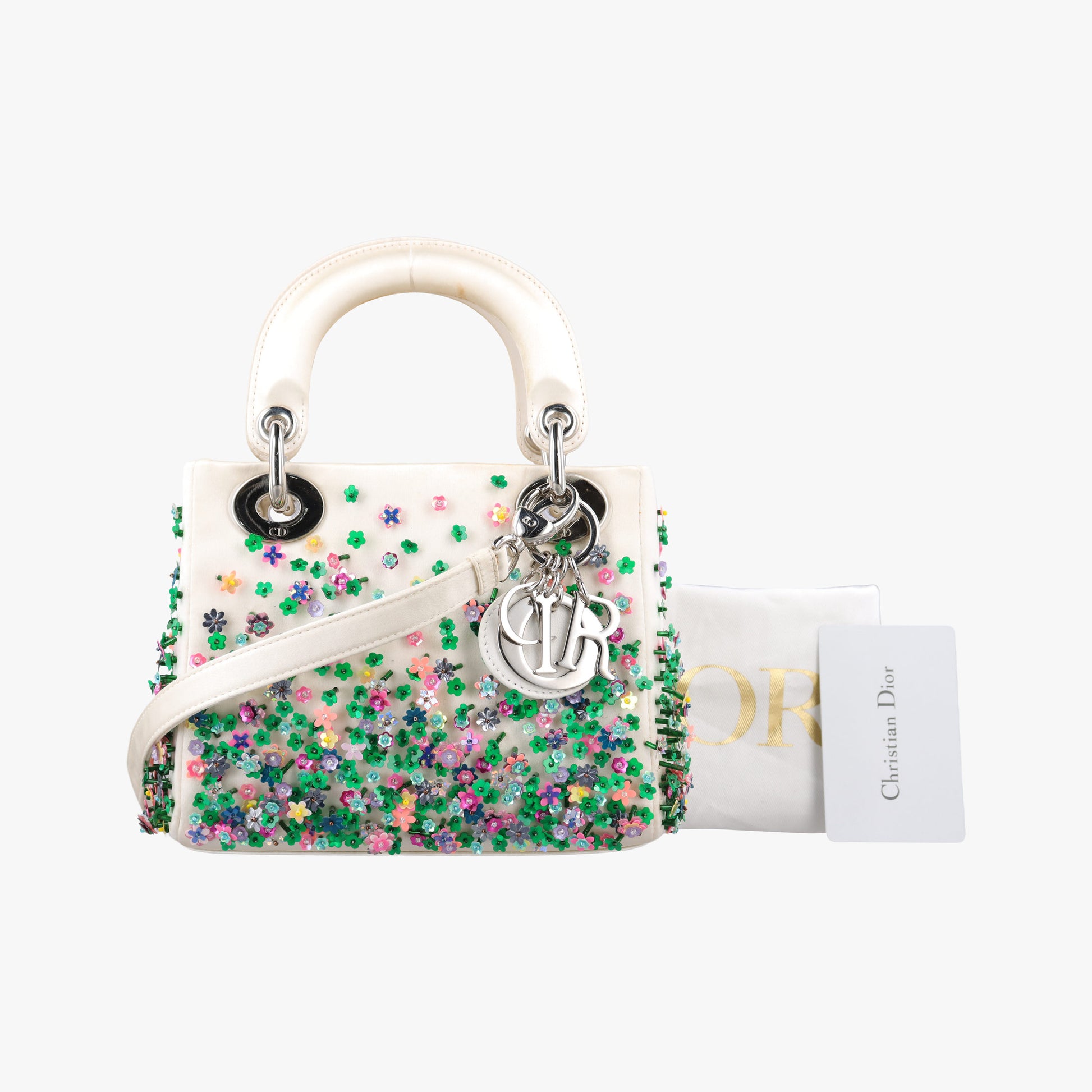 Lady Dior White×Multicolor Satin × Sequin × Bead Embellishments 02-MA-0194レディディオール ホワイト×マルチカラー サテン ×スパンコール×ビーズ刺繍  02-MA-0194