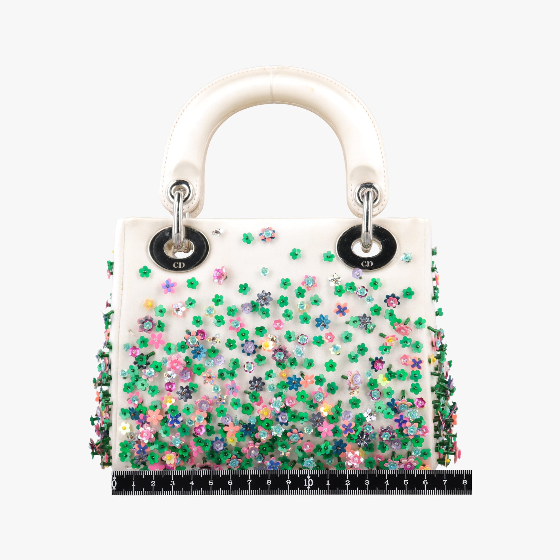 Lady Dior White×Multicolor Satin × Sequin × Bead Embellishments 02-MA-0194レディディオール ホワイト×マルチカラー サテン ×スパンコール×ビーズ刺繍  02-MA-0194