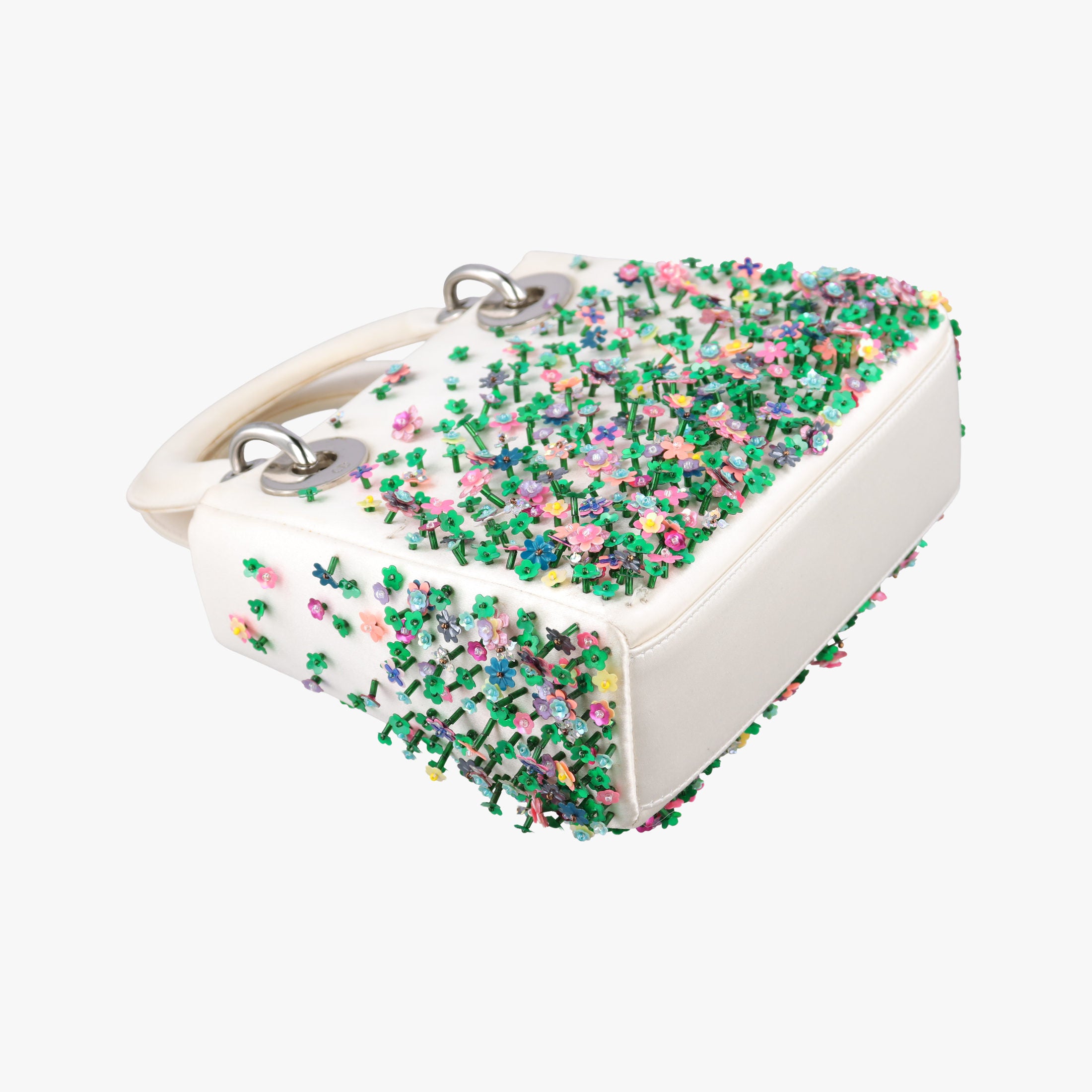 Lady Dior White×Multicolor Satin × Sequin × Bead Embellishments 02-MA-0194レディディオール ホワイト×マルチカラー サテン ×スパンコール×ビーズ刺繍  02-MA-0194