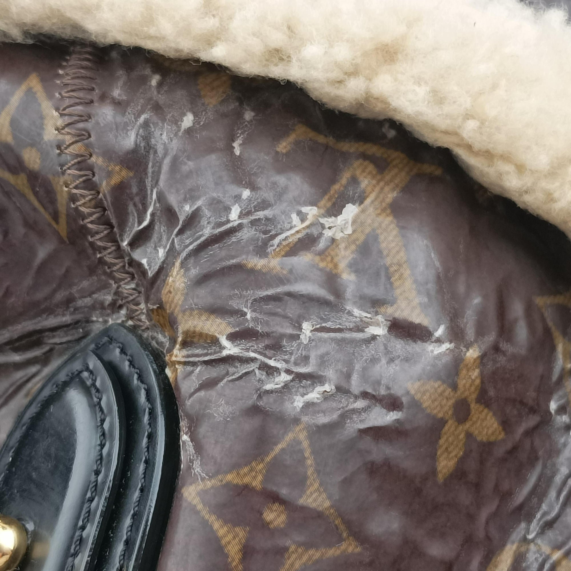 Monogram Shearling Thunder Tote Brown Monogram × Cream Coated Monogram Canvas x Shearling x Patent M95573 RC4057モノグラム シアリング サンダー トート モノグラム ブラウン ×クリーム コーティングキャンバス×シアリング×パテント M95573 RC4057