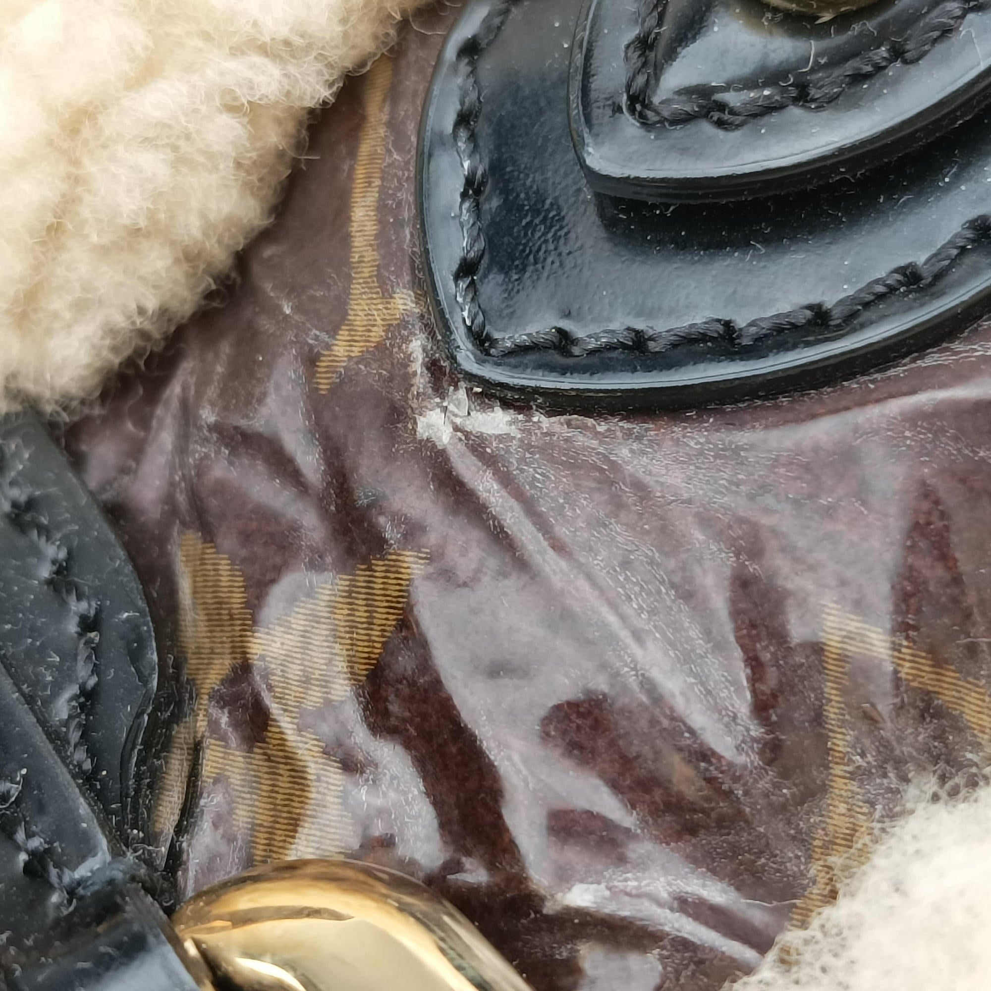 Monogram Shearling Thunder Tote Brown Monogram × Cream Coated Monogram Canvas x Shearling x Patent M95573 RC4057モノグラム シアリング サンダー トート モノグラム ブラウン ×クリーム コーティングキャンバス×シアリング×パテント M95573 RC4057