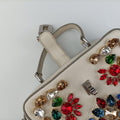 Flower Motif Rhinestone Lock WhitexMulticolour Leather 44フラワーモチーフ ラインストーン ロック ホワイトxマルチカラー レザー 44