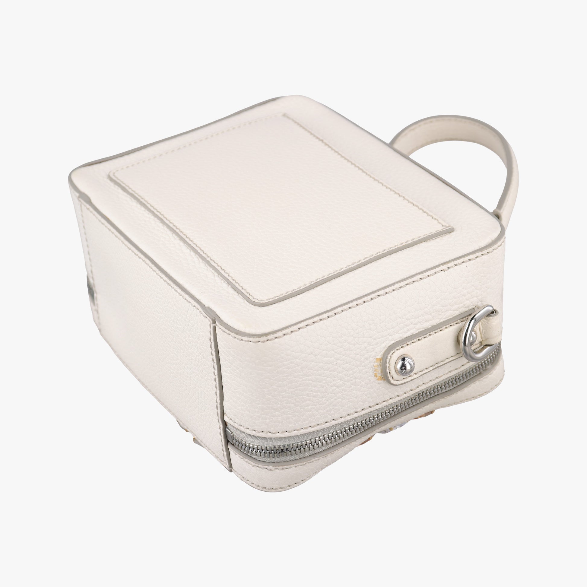 Flower Motif Rhinestone Lock WhitexMulticolour Leather 44フラワーモチーフ ラインストーン ロック ホワイトxマルチカラー レザー 44