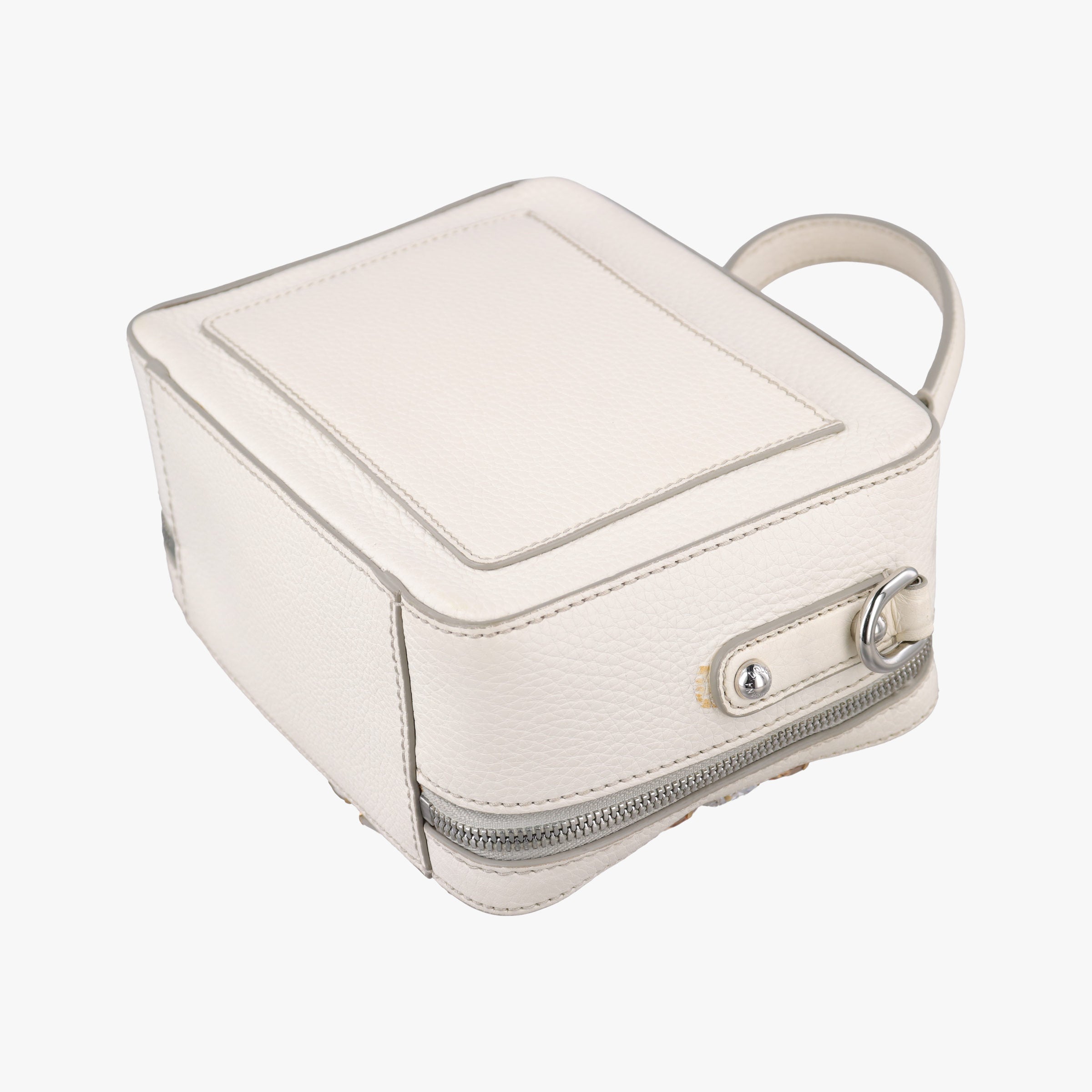 Flower Motif Rhinestone Lock WhitexMulticolour Leather 44フラワーモチーフ ラインストーン ロック ホワイトxマルチカラー レザー 44