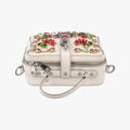 Flower Motif Rhinestone Lock WhitexMulticolour Leather 44フラワーモチーフ ラインストーン ロック ホワイトxマルチカラー レザー 44