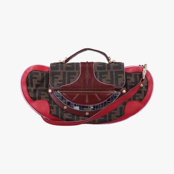 Zucca Vanity Mirror Brown × Red Jacquard × Leather 8BN133 2305/8BN133/MN5/049ズッカ バニティミラー ブラウン × レッド ジャガード × レザー 8BN133 2305/8BN133/MN5/049