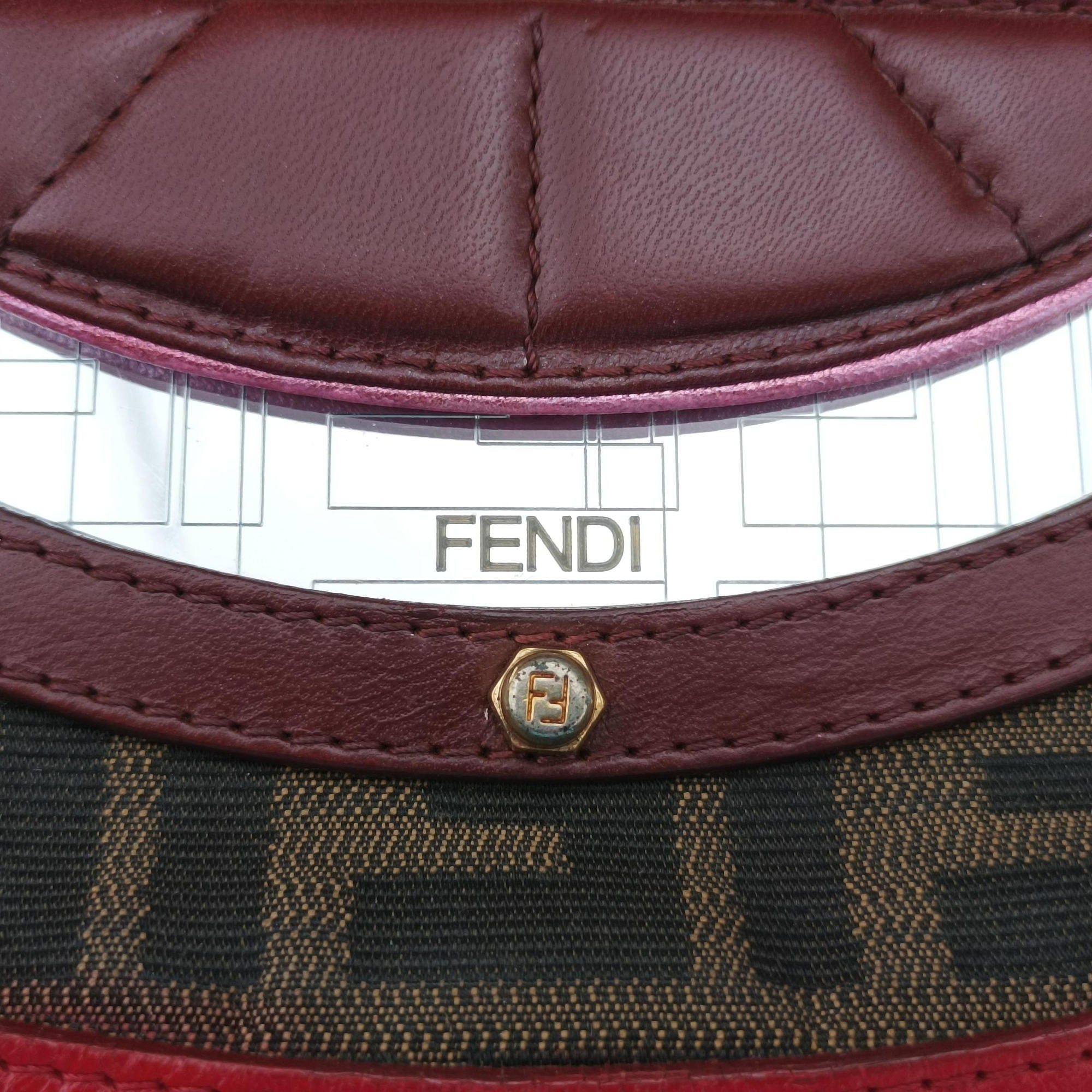 Zucca Vanity Mirror Brown × Red Jacquard × Leather 8BN133 2305/8BN133/MN5/049ズッカ バニティミラー ブラウン × レッド ジャガード × レザー 8BN133 2305/8BN133/MN5/049