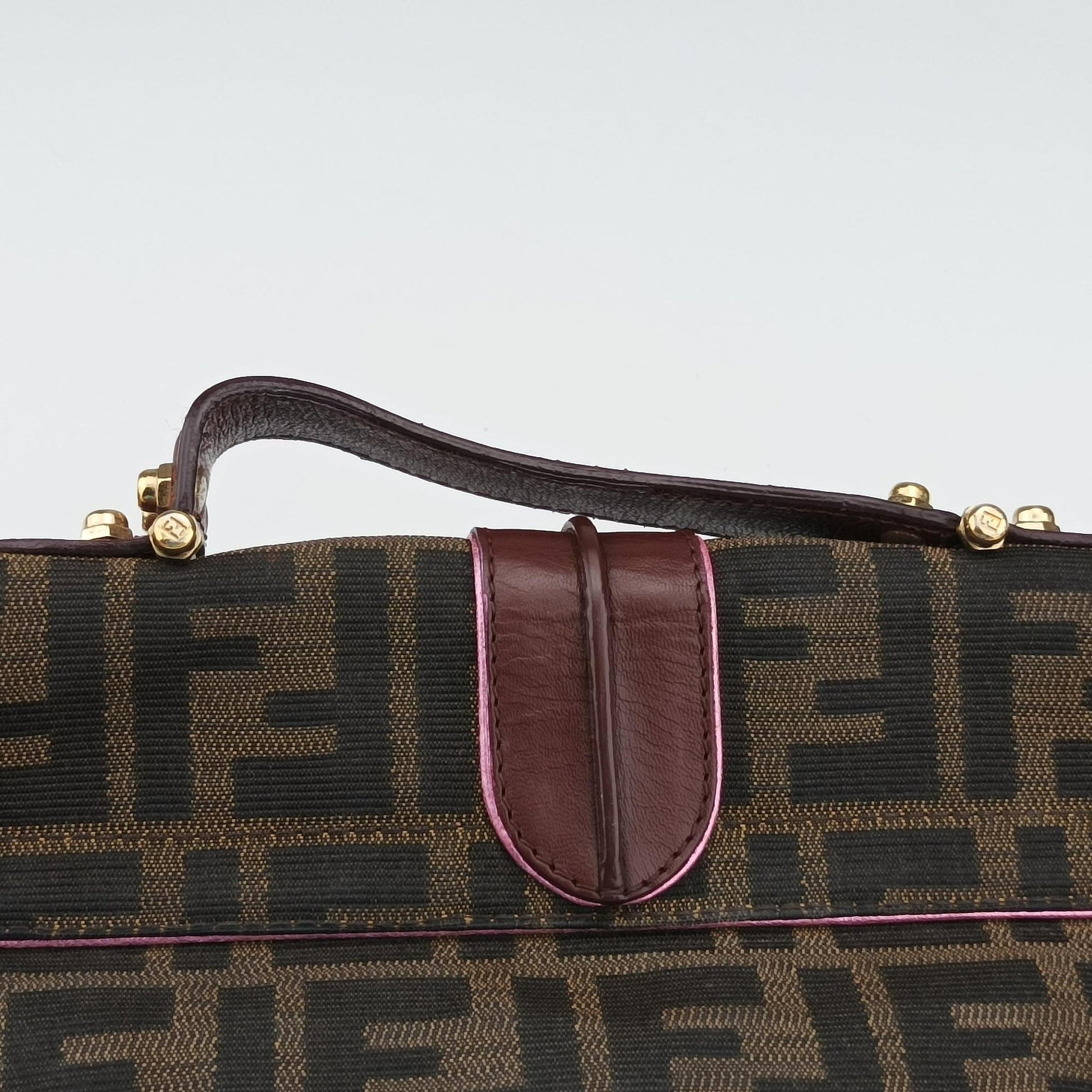 Zucca Vanity Mirror Brown × Red Jacquard × Leather 8BN133 2305/8BN133/MN5/049ズッカ バニティミラー ブラウン × レッド ジャガード × レザー 8BN133 2305/8BN133/MN5/049