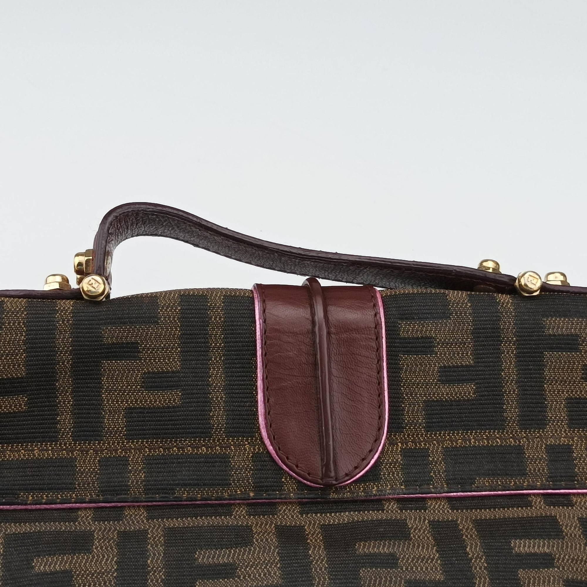 Zucca Vanity Mirror Brown × Red Jacquard × Leather 8BN133 2305/8BN133/MN5/049ズッカ バニティミラー ブラウン × レッド ジャガード × レザー 8BN133 2305/8BN133/MN5/049