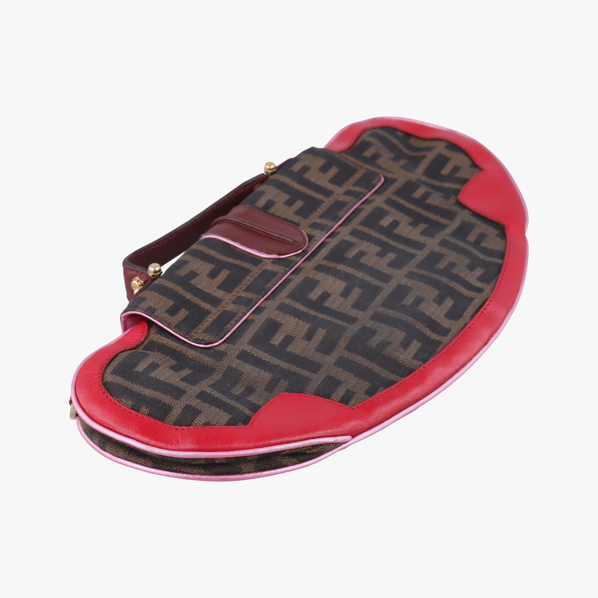Zucca Vanity Mirror Brown × Red Jacquard × Leather 8BN133 2305/8BN133/MN5/049ズッカ バニティミラー ブラウン × レッド ジャガード × レザー 8BN133 2305/8BN133/MN5/049