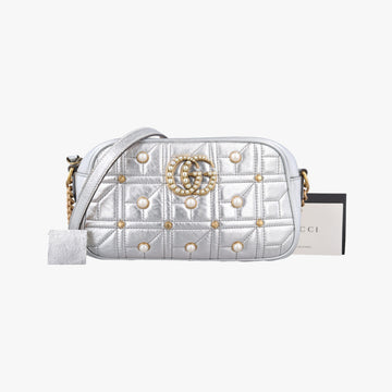 GG Marmont Silver Leather 447632 B021162434GGマーモント シルバー レザー 447632 B021162434