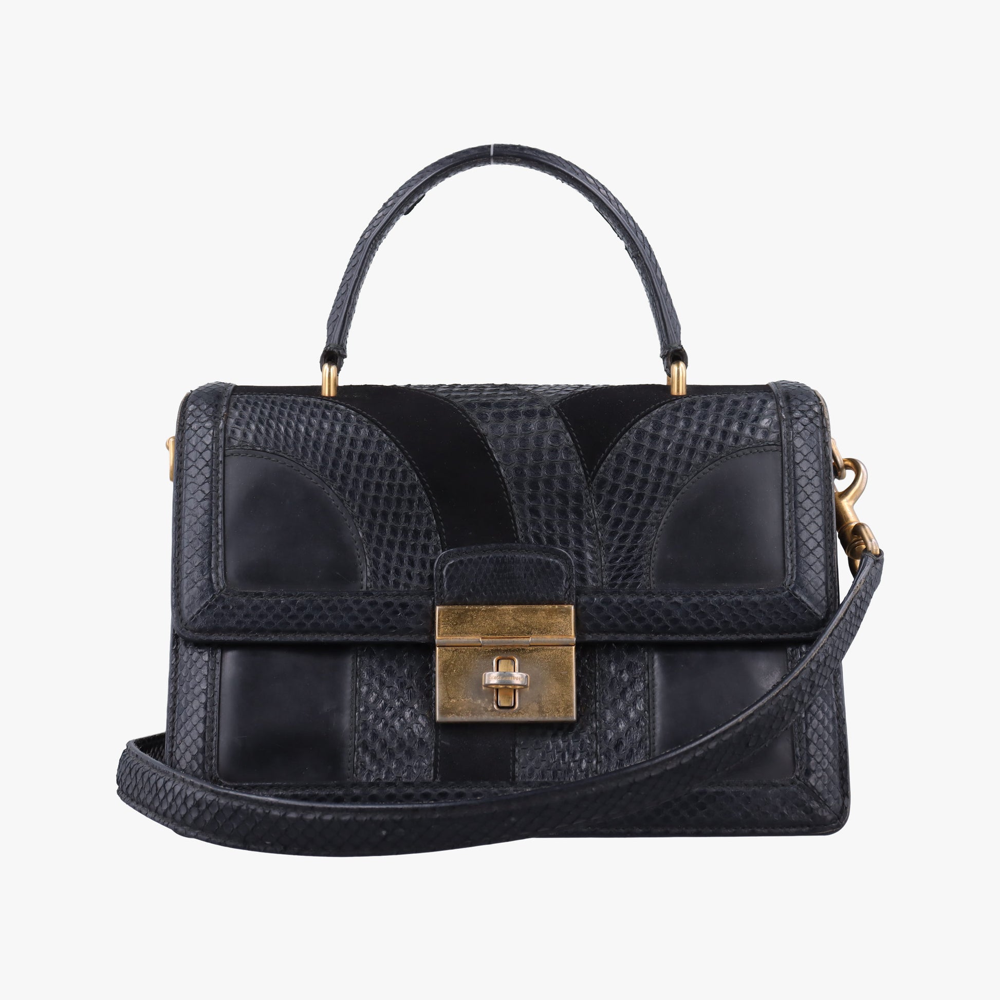 Rosalia Top Handle Black Leather×Suede×Python 50ロザリア トップハンドル ブラック レザー × スエード × パイソン 50