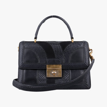 Rosalia Top Handle Black Leather×Suede×Python 50ロザリア トップハンドル ブラック レザー × スエード × パイソン 50
