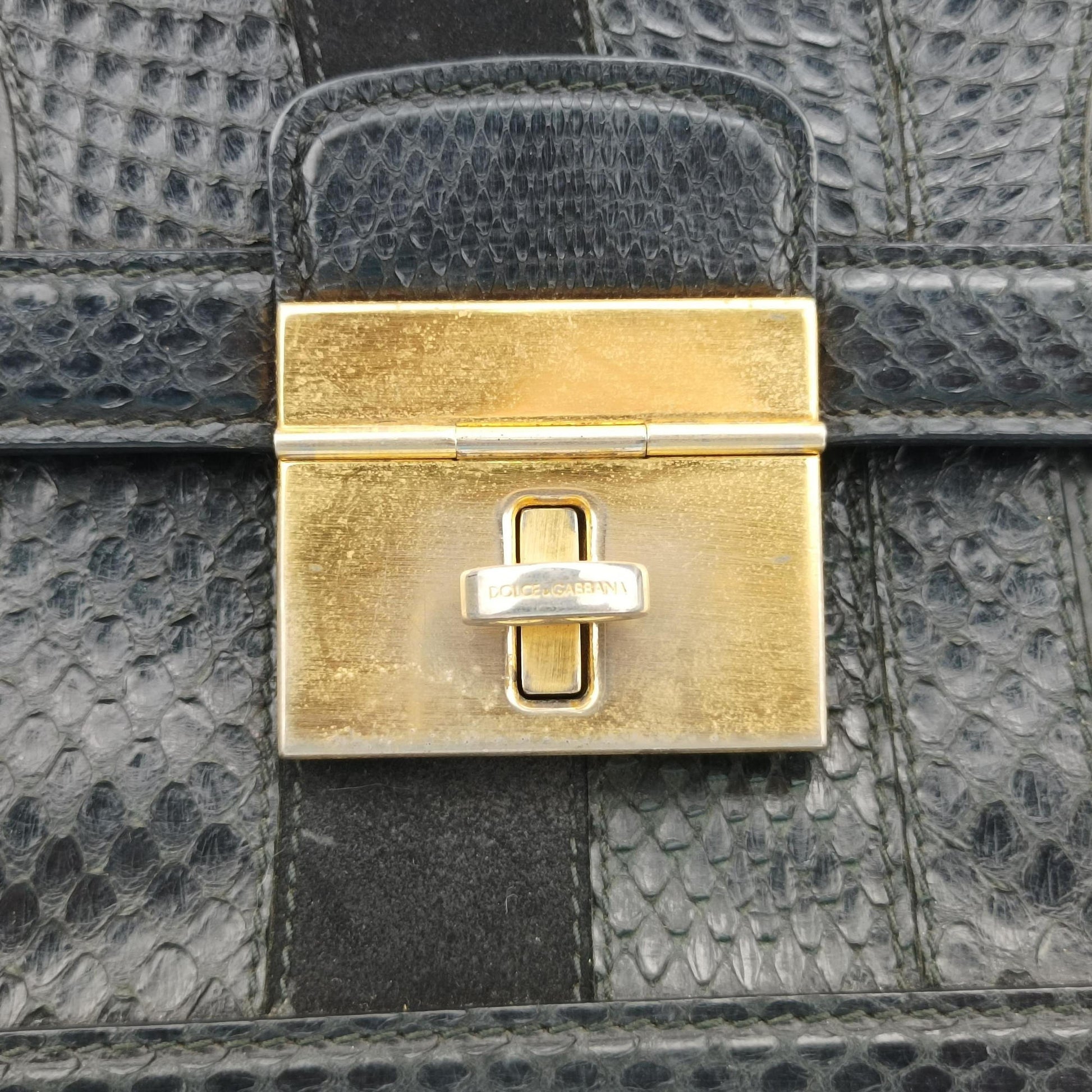 Rosalia Top Handle Black Leather×Suede×Python 50ロザリア トップハンドル ブラック レザー × スエード × パイソン 50