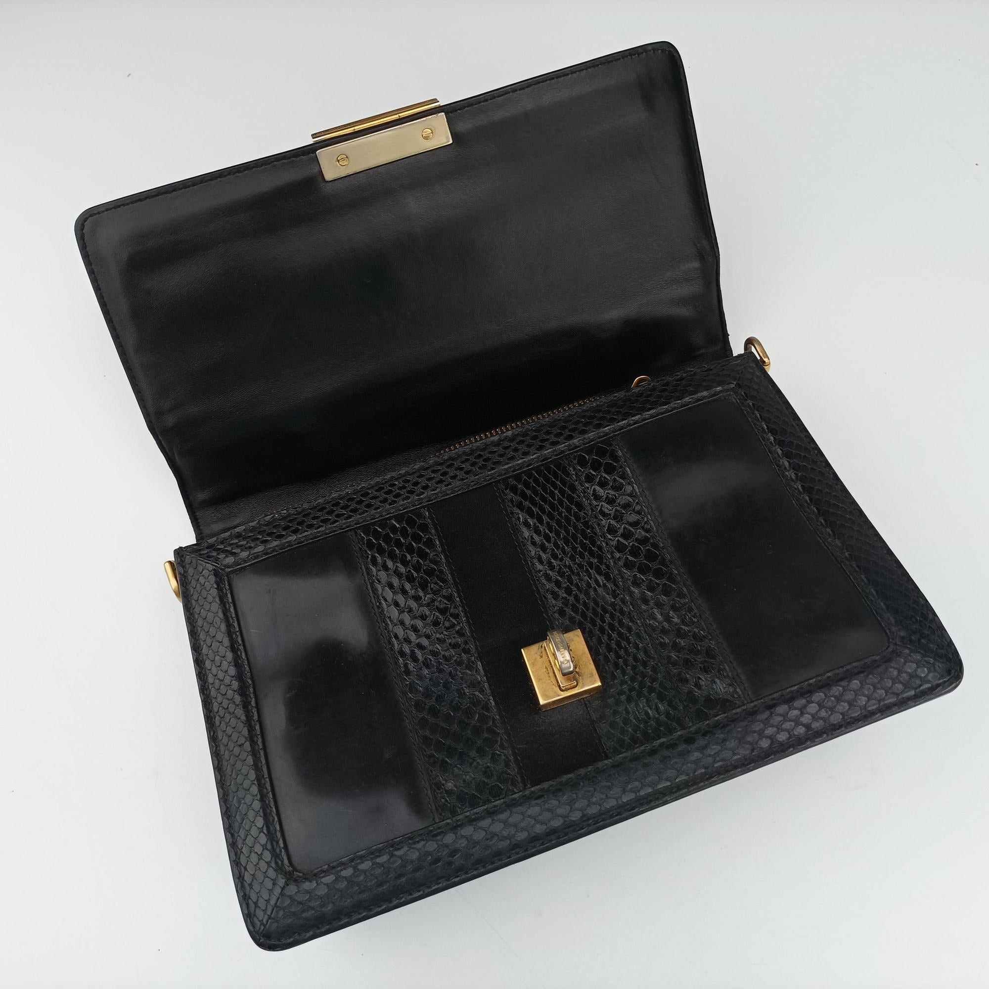 Rosalia Top Handle Black Leather×Suede×Python 50ロザリア トップハンドル ブラック レザー × スエード × パイソン 50