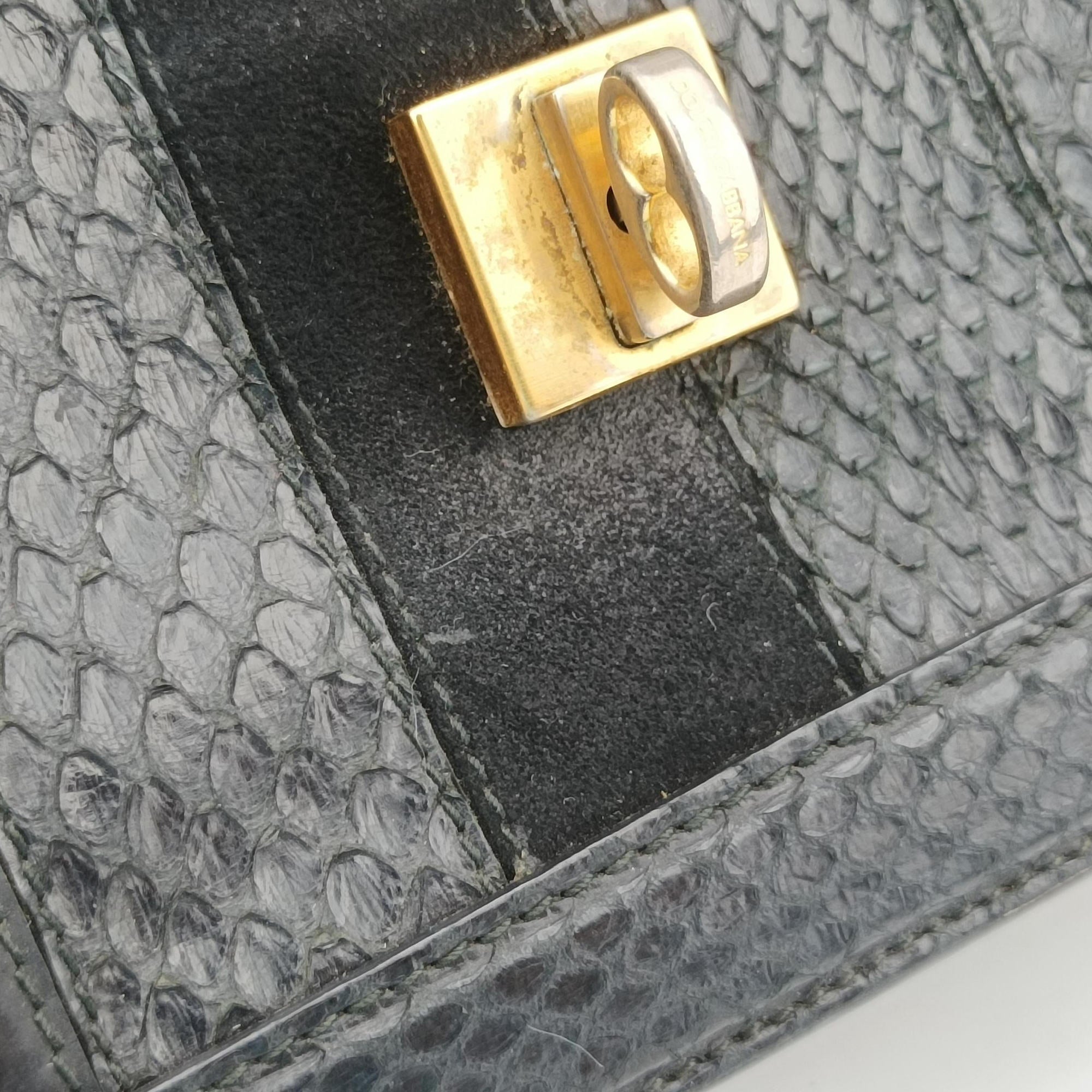 Rosalia Top Handle Black Leather×Suede×Python 50ロザリア トップハンドル ブラック レザー × スエード × パイソン 50