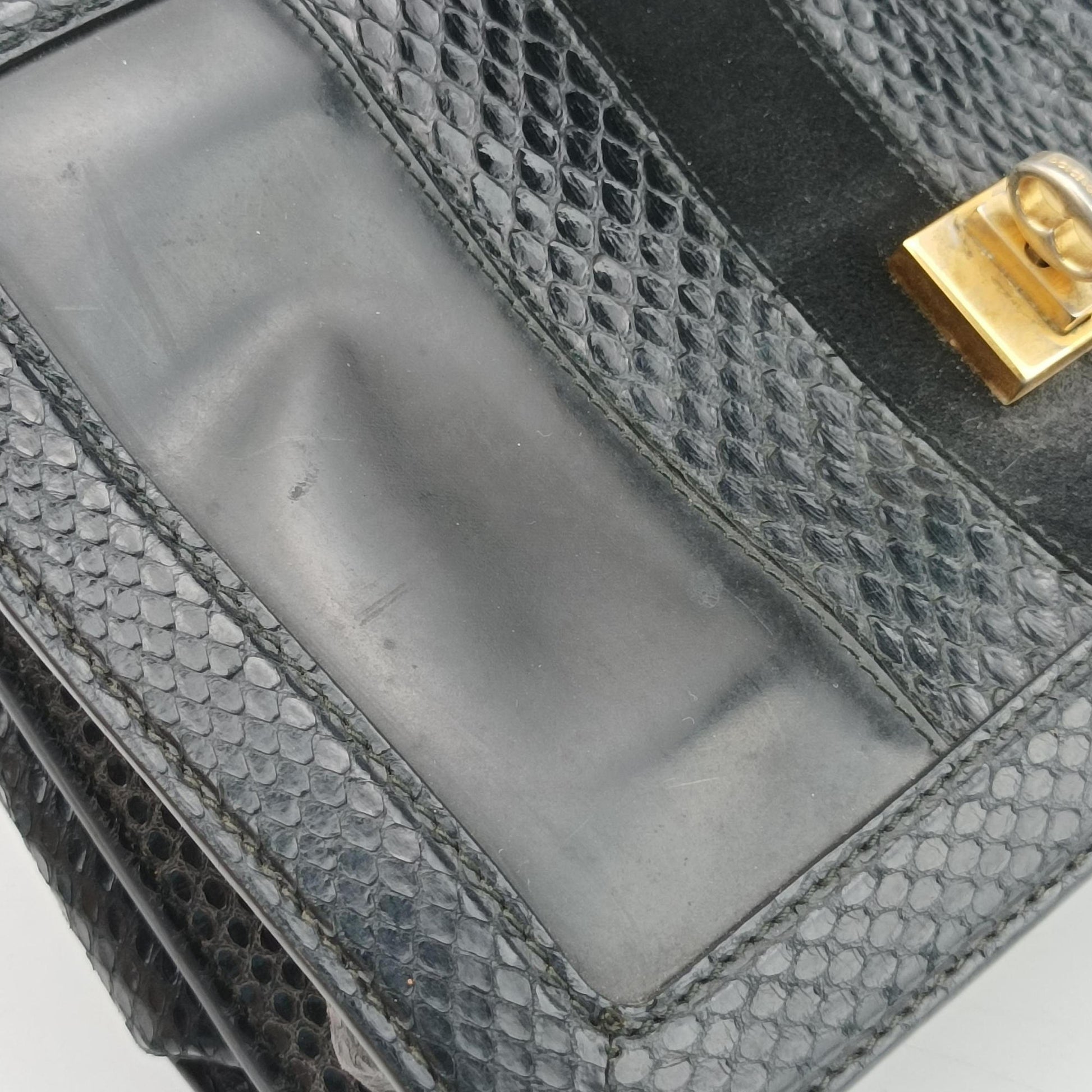Rosalia Top Handle Black Leather×Suede×Python 50ロザリア トップハンドル ブラック レザー × スエード × パイソン 50