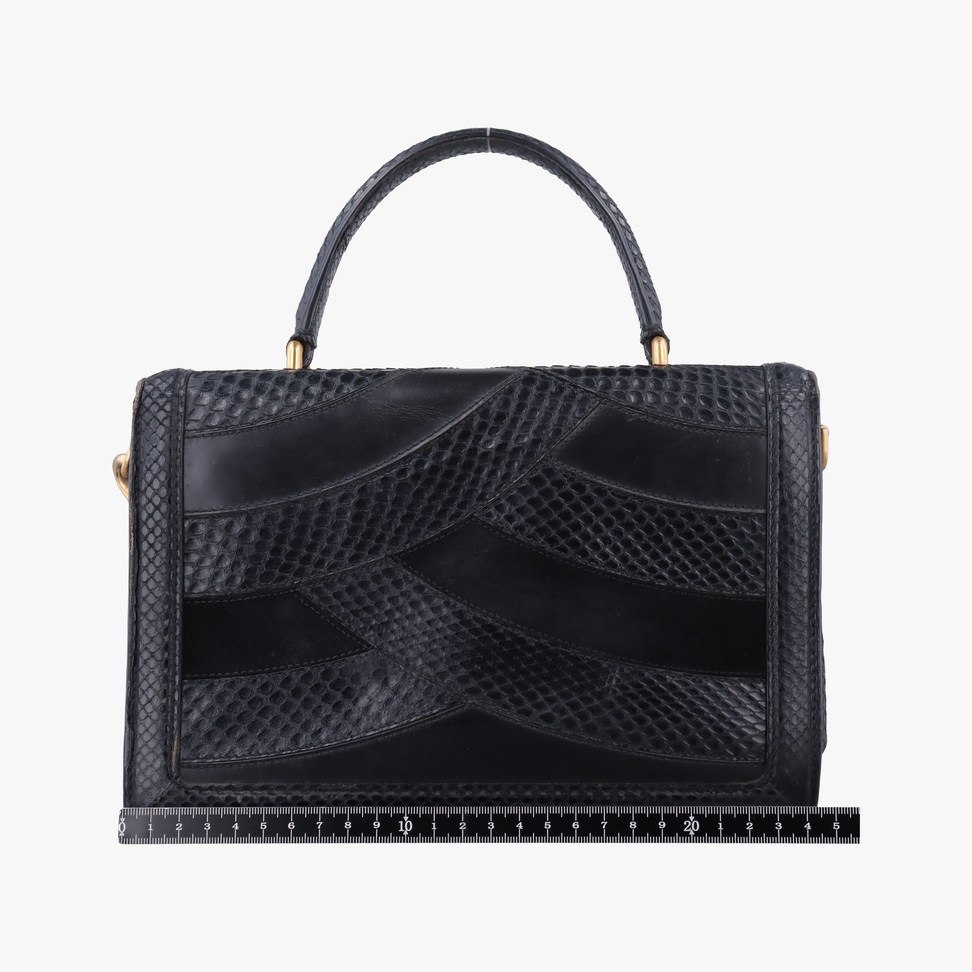 Rosalia Top Handle Black Leather×Suede×Python 50ロザリア トップハンドル ブラック レザー × スエード × パイソン 50