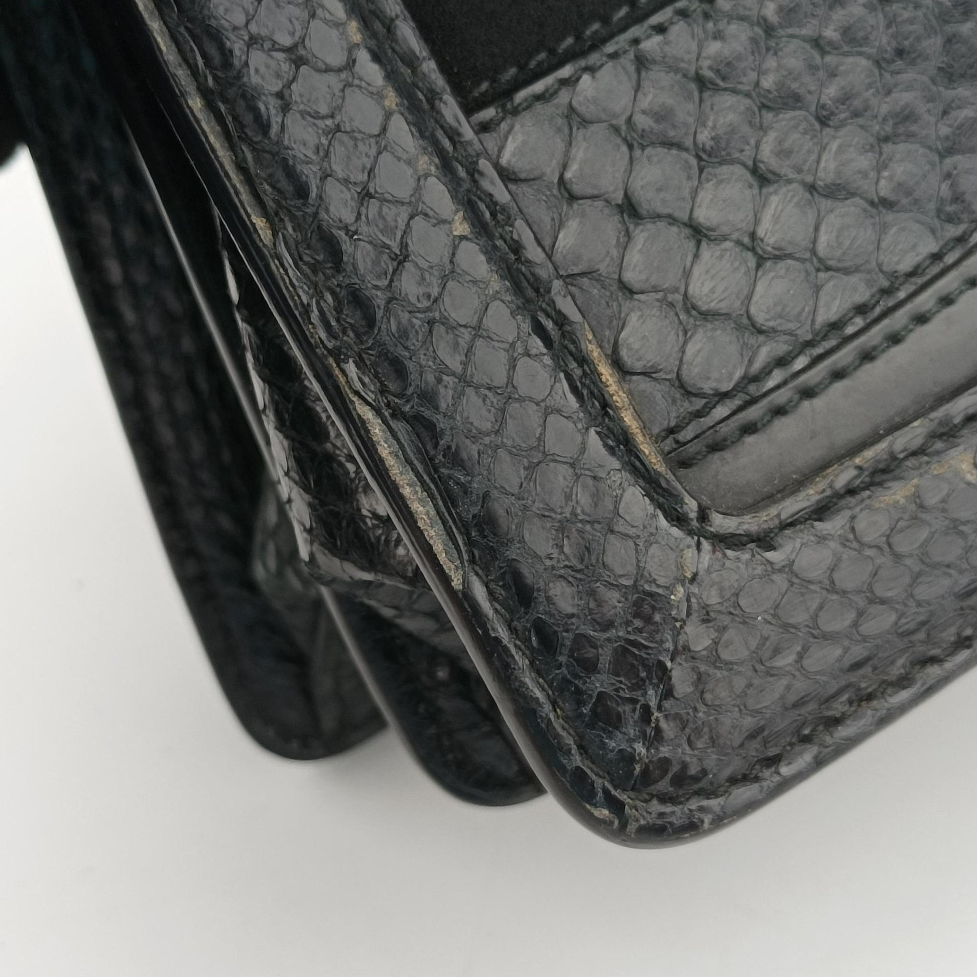 Rosalia Top Handle Black Leather×Suede×Python 50ロザリア トップハンドル ブラック レザー × スエード × パイソン 50