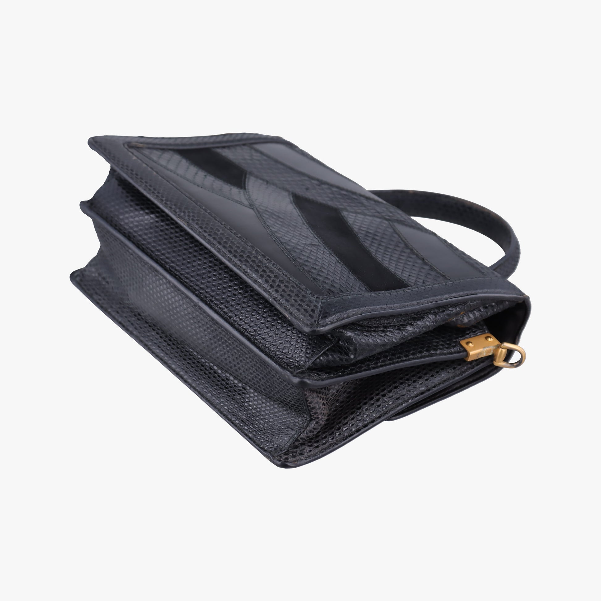 Rosalia Top Handle Black Leather×Suede×Python 50ロザリア トップハンドル ブラック レザー × スエード × パイソン 50