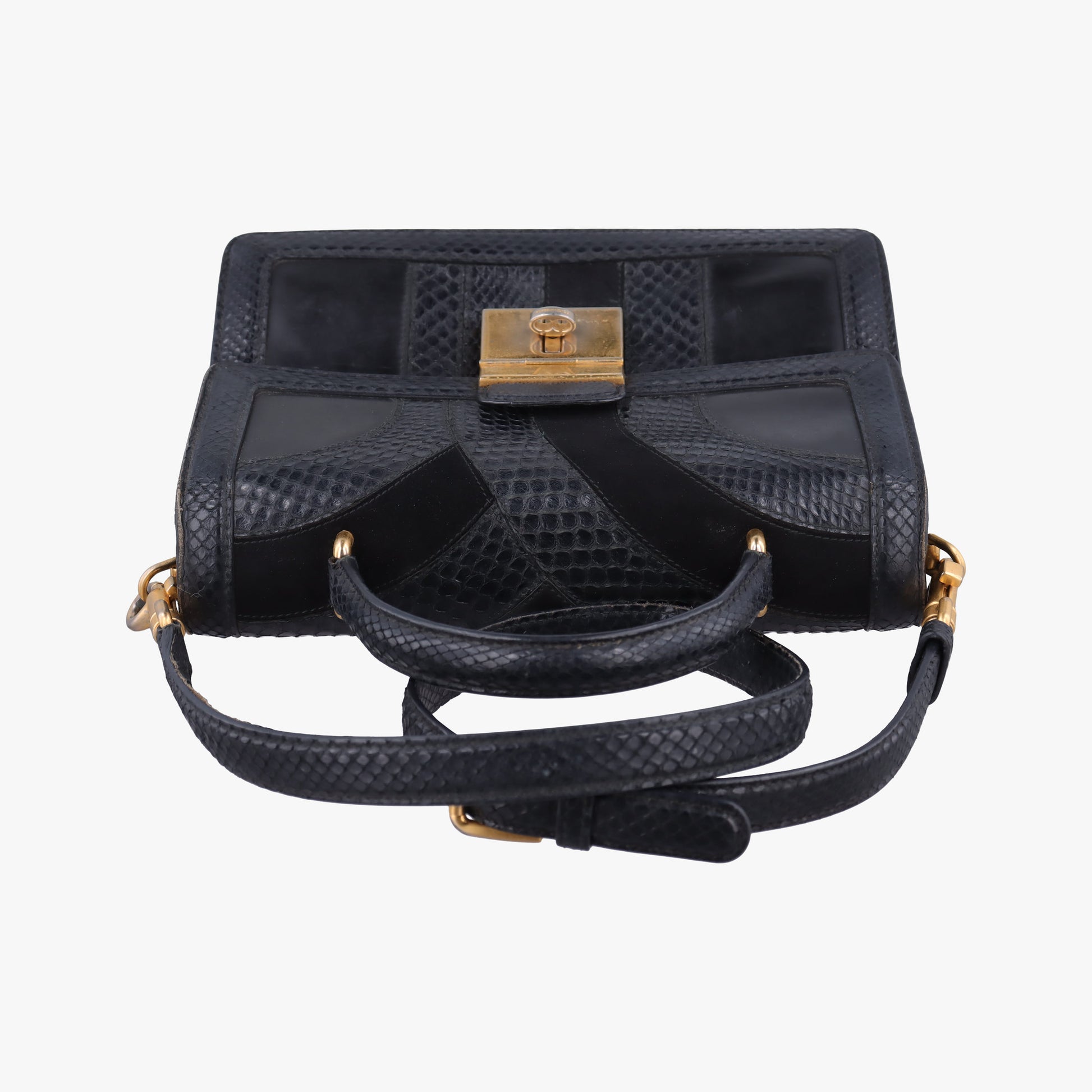Rosalia Top Handle Black Leather×Suede×Python 50ロザリア トップハンドル ブラック レザー × スエード × パイソン 50