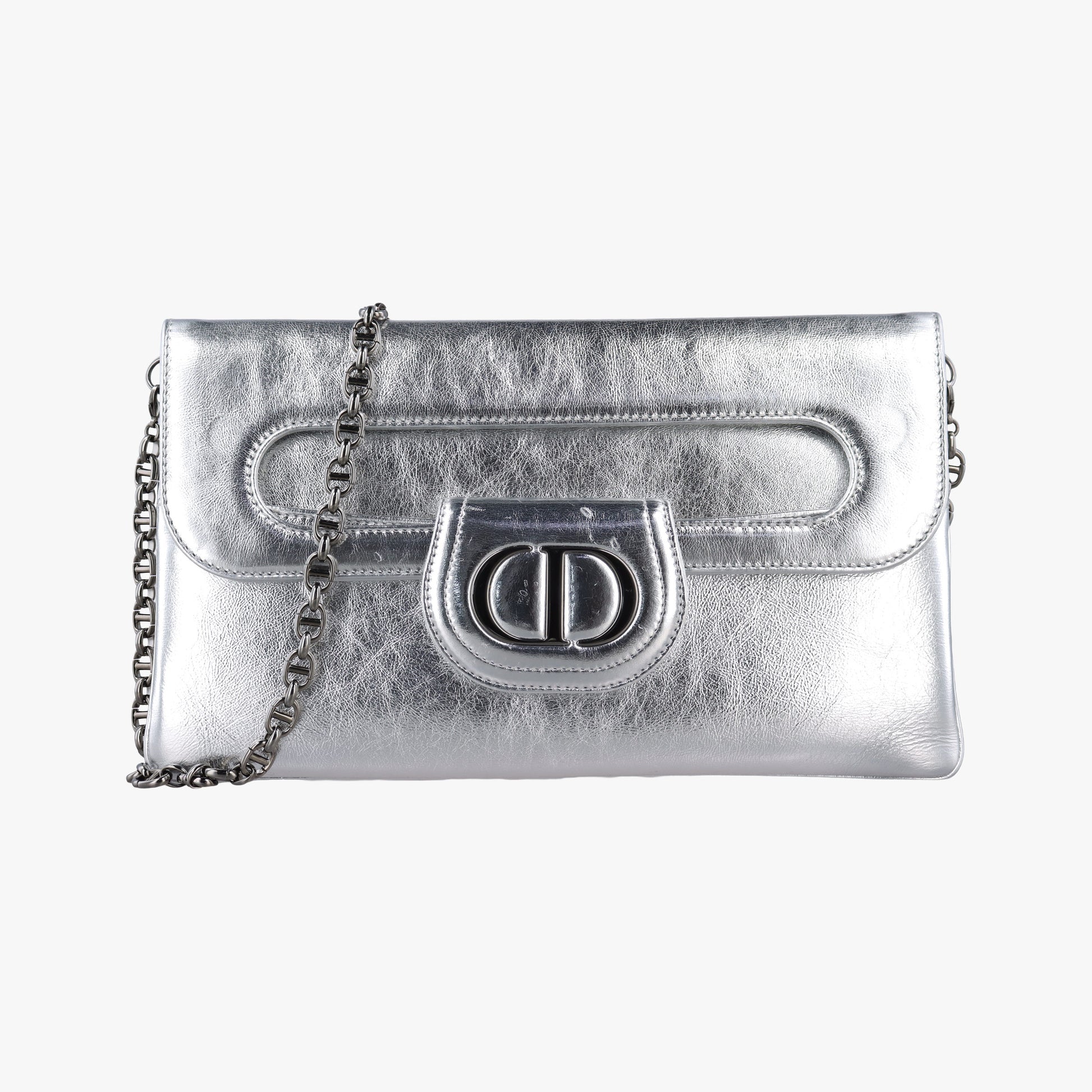 Dior double Medium Silver Leather 10-MA-0241ディオール ダブル ミディアム シルバー レザー 10-MA-0241