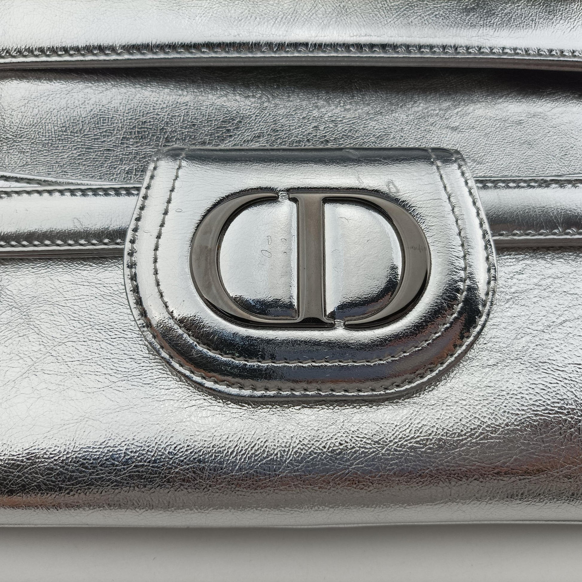 Dior double Medium Silver Leather 10-MA-0241ディオール ダブル ミディアム シルバー レザー 10-MA-0241