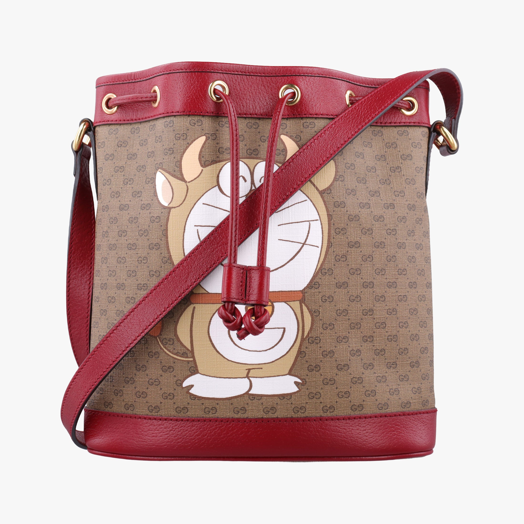 Doraemon collaboration Brown x red PVC coated canvas×Leather 655597 G034362479ドラえもんコラボ ブラウンxレッド PVCコーティングキャンバス×レザー 655597 G034362479