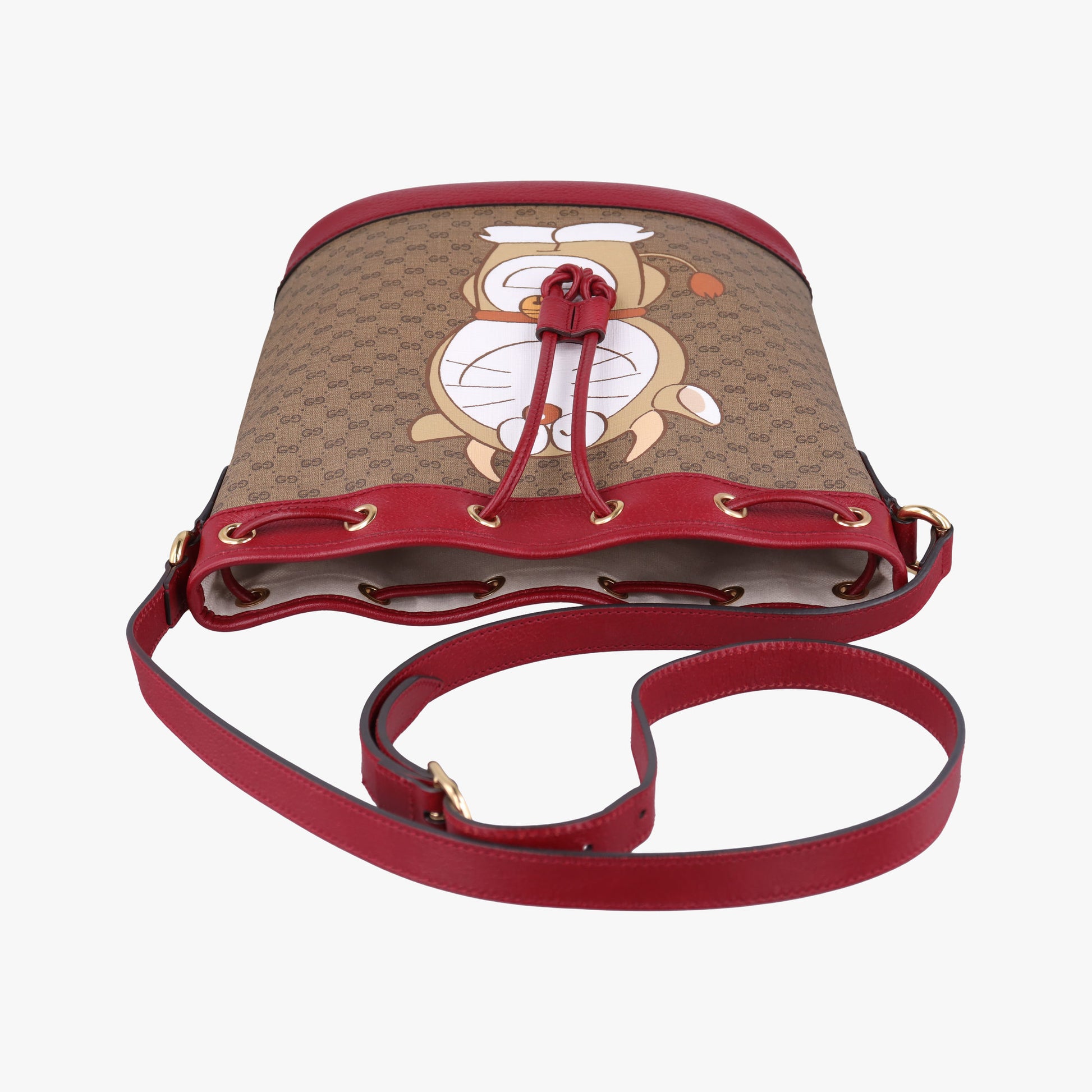 Doraemon collaboration Brown x red PVC coated canvas×Leather 655597 G034362479ドラえもんコラボ ブラウンxレッド PVCコーティングキャンバス×レザー 655597 G034362479
