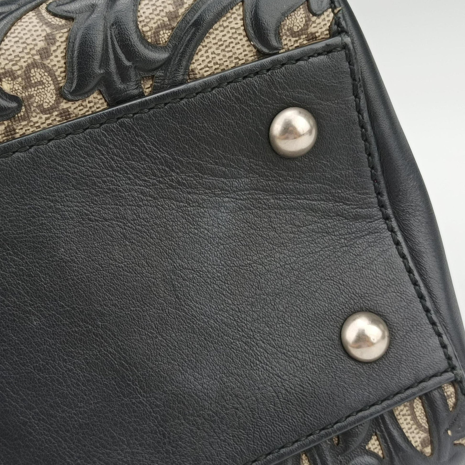 Arabesque Boston Beige×Black PVC coated canvas×Leather 409529 F020367344アラベスク ボストン ベージュ×ブラック PVCコーティングキャンバス×レザー 409529 F020367344