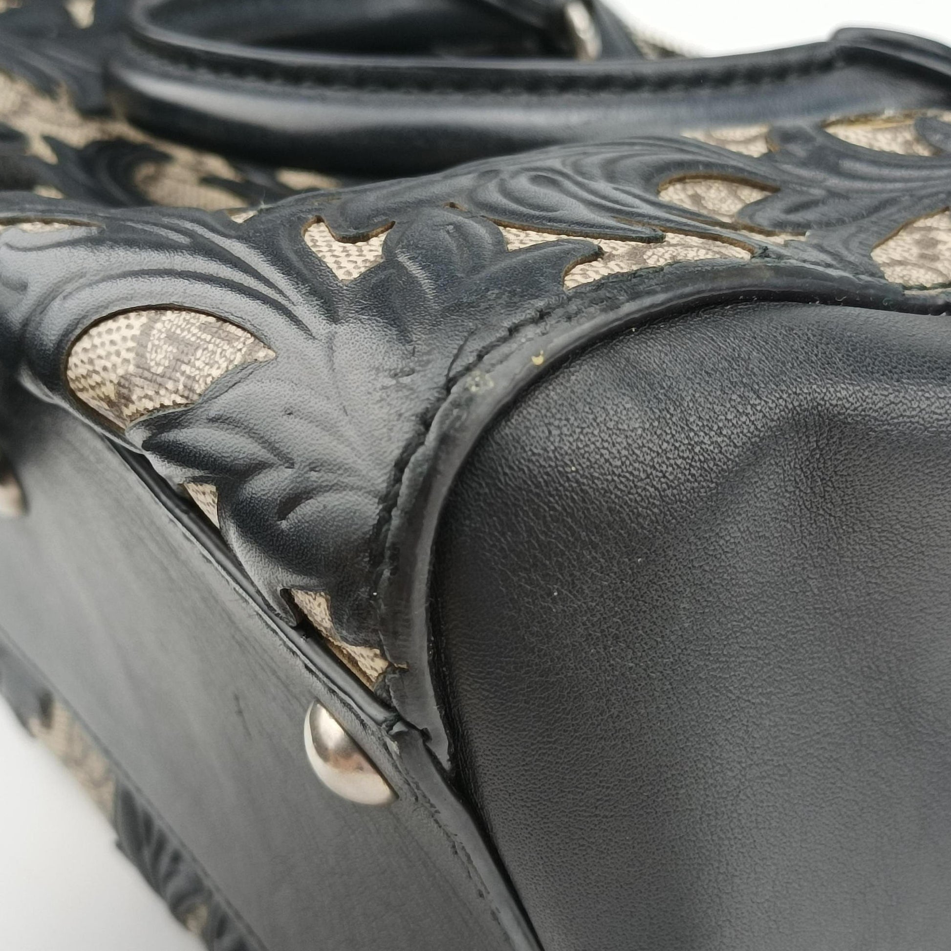 Arabesque Boston Beige×Black PVC coated canvas×Leather 409529 F020367344アラベスク ボストン ベージュ×ブラック PVCコーティングキャンバス×レザー 409529 F020367344