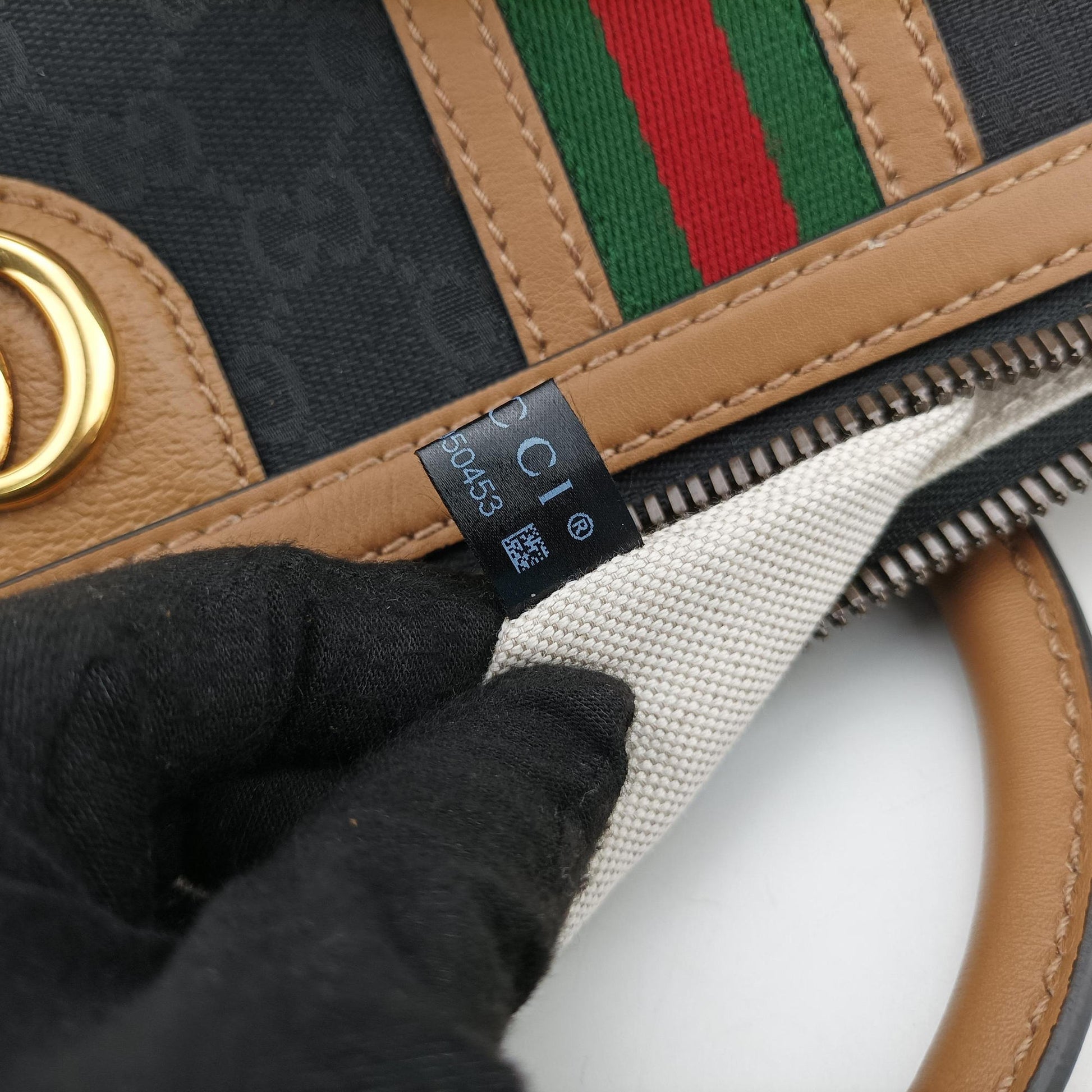 Ophidia Black × Brown × Multicolor Leather×Canvas 715774 E039050453オフィディア ブラック × ブラウン × マルチカラー レザー×キャンバス 715774 E039050453