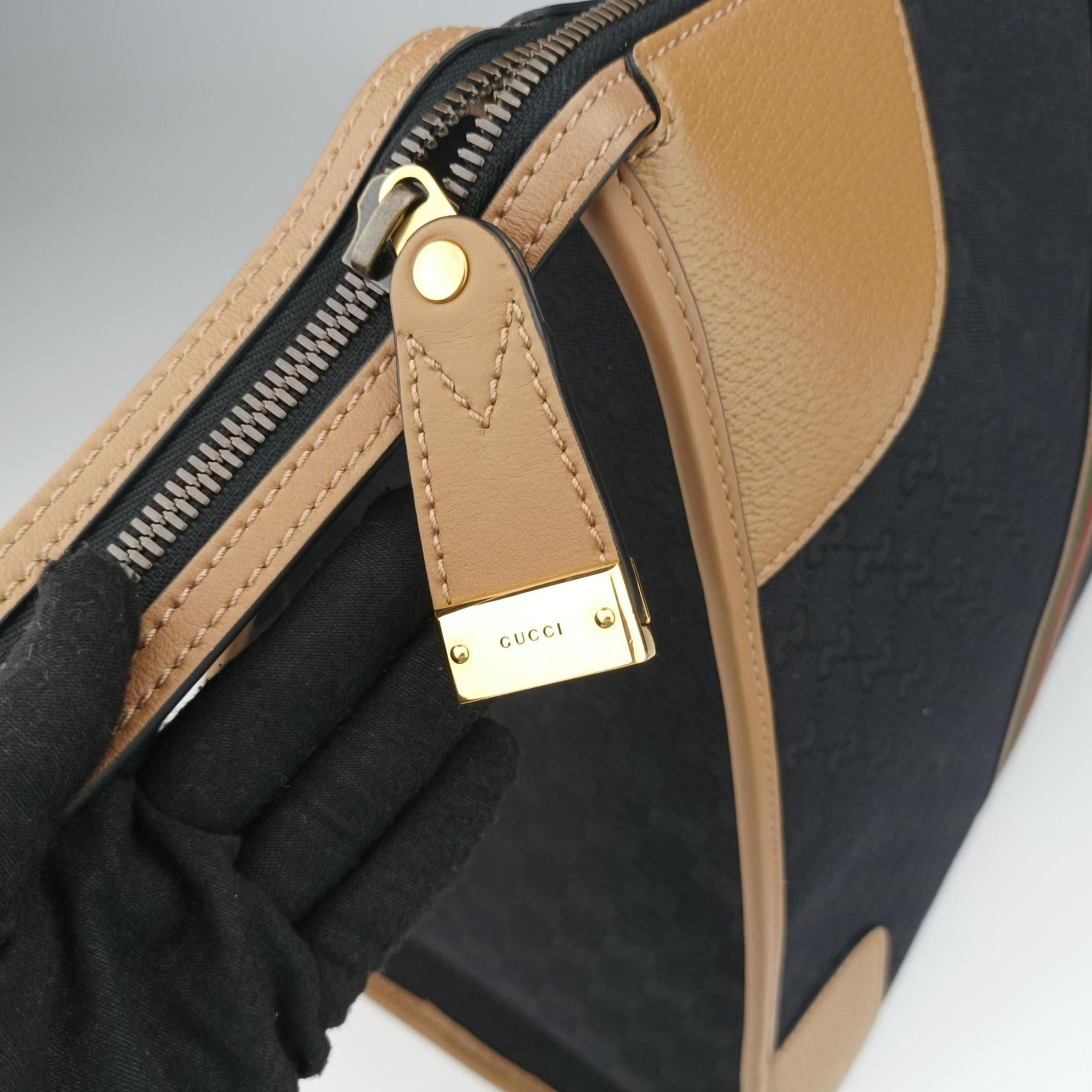 Ophidia Black × Brown × Multicolor Leather×Canvas 715774 E039050453オフィディア ブラック × ブラウン × マルチカラー レザー×キャンバス 715774 E039050453
