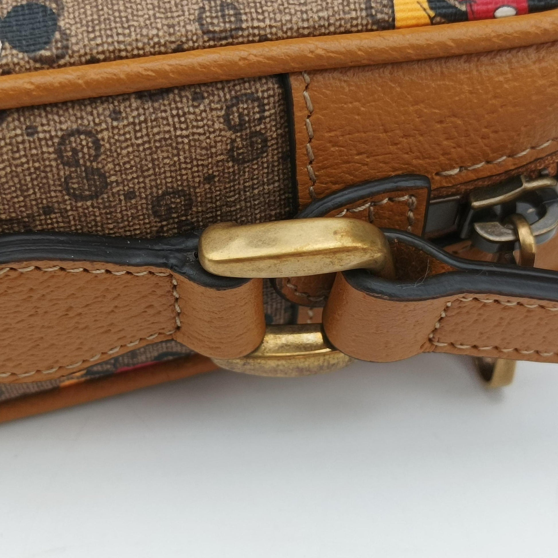 Mickey Mouse Disney collaboration Brown PVC coated canvas×Leather 602536 ミッキーマウス ディズニーコラボ ブラウン PVCコーティングキャンバス×レザー 602536 