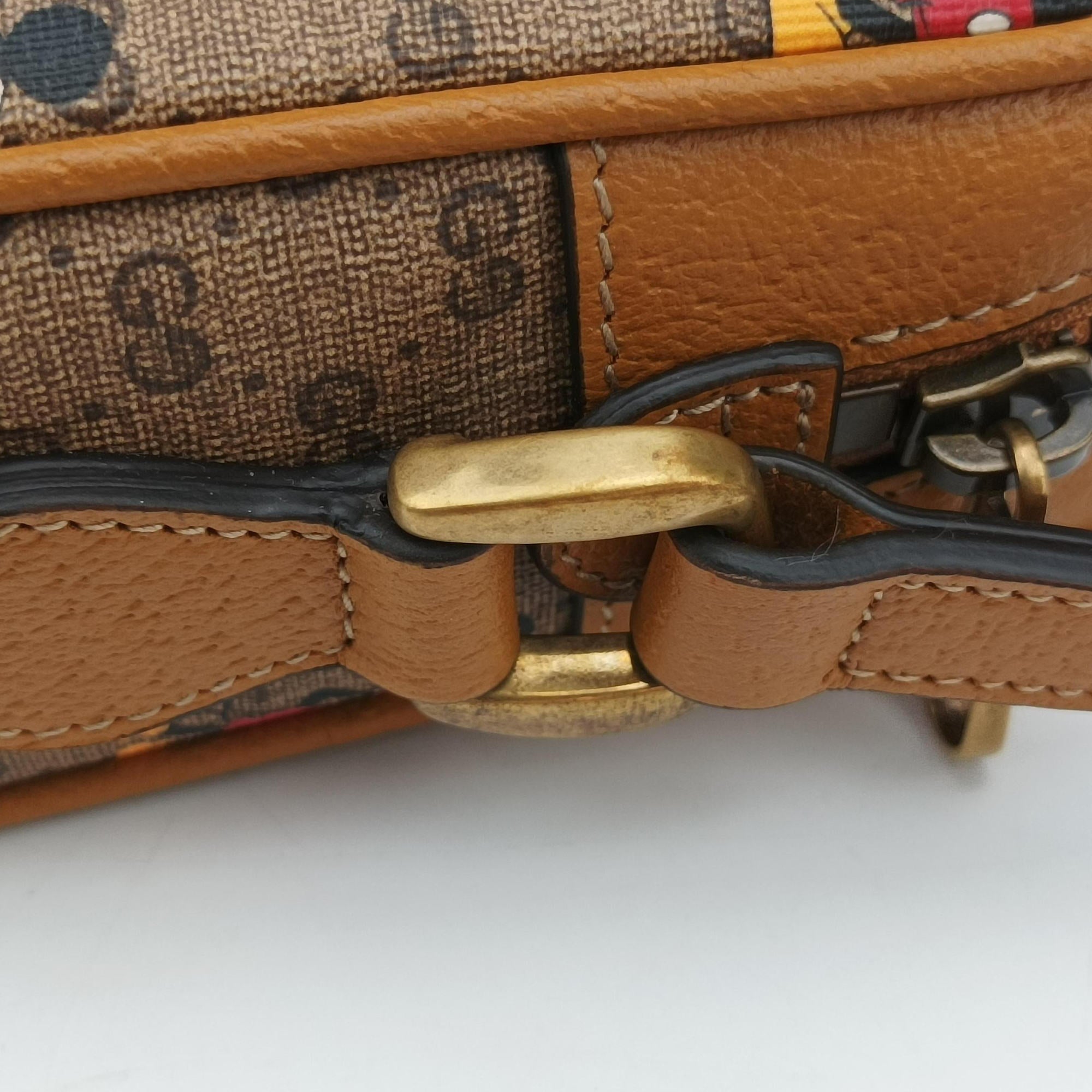 Mickey Mouse Disney collaboration Brown PVC coated canvas×Leather 602536 ミッキーマウス ディズニーコラボ ブラウン PVCコーティングキャンバス×レザー 602536 